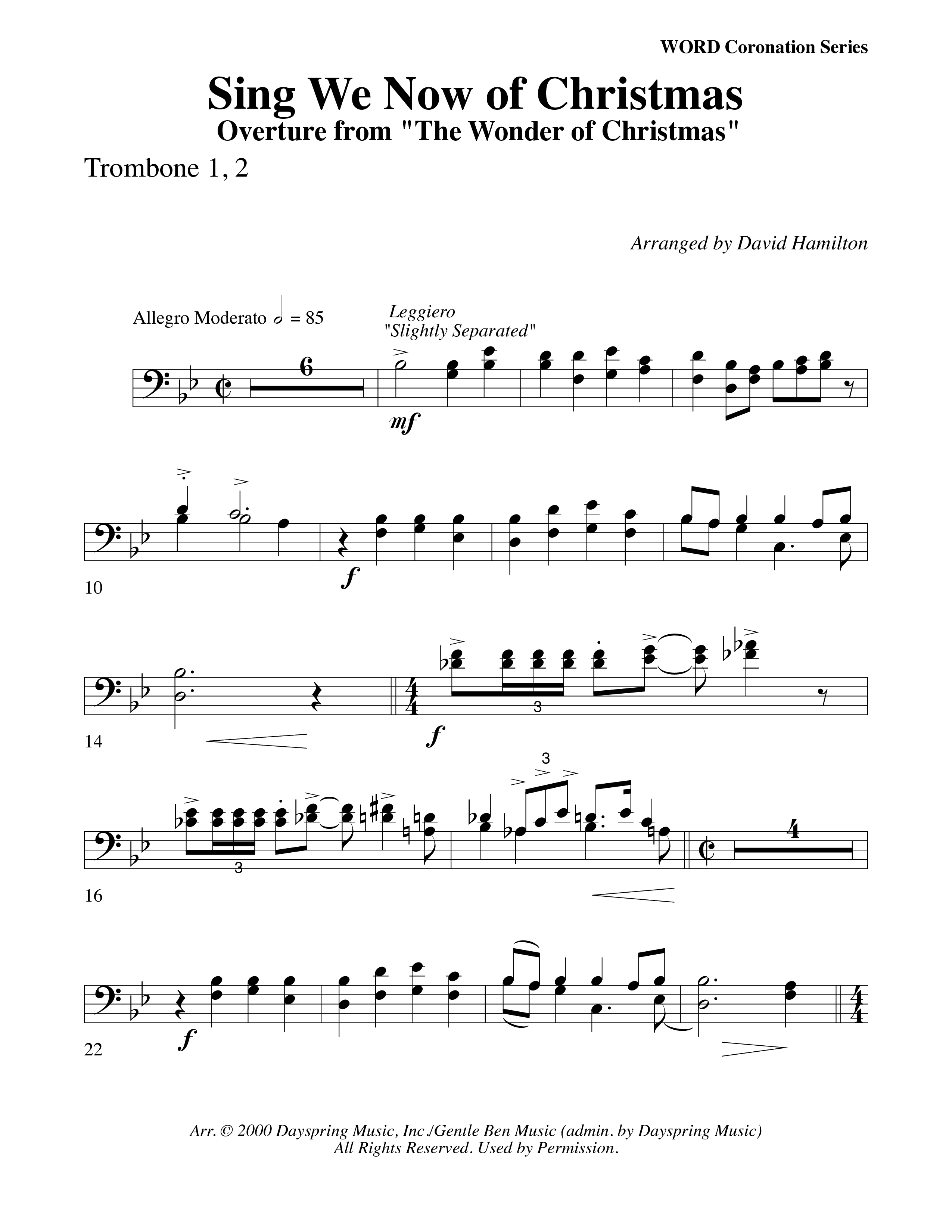 Sing We Now Of Christmas (Instrumental) Trombone 1/2 (Word Music Choral / Arr. David Hamilton)