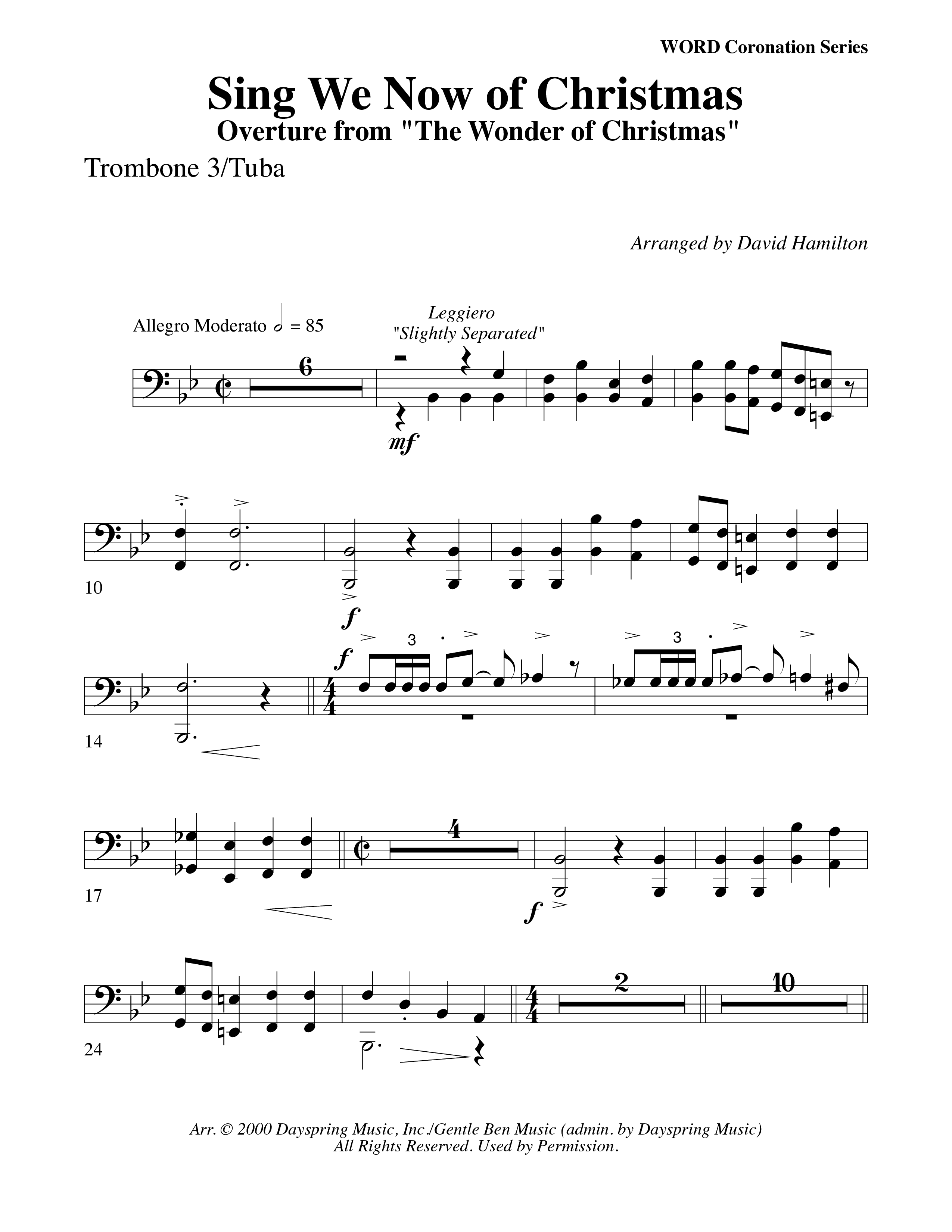 Sing We Now Of Christmas (Instrumental) Trombone 3/Tuba (Word Music Choral / Arr. David Hamilton)