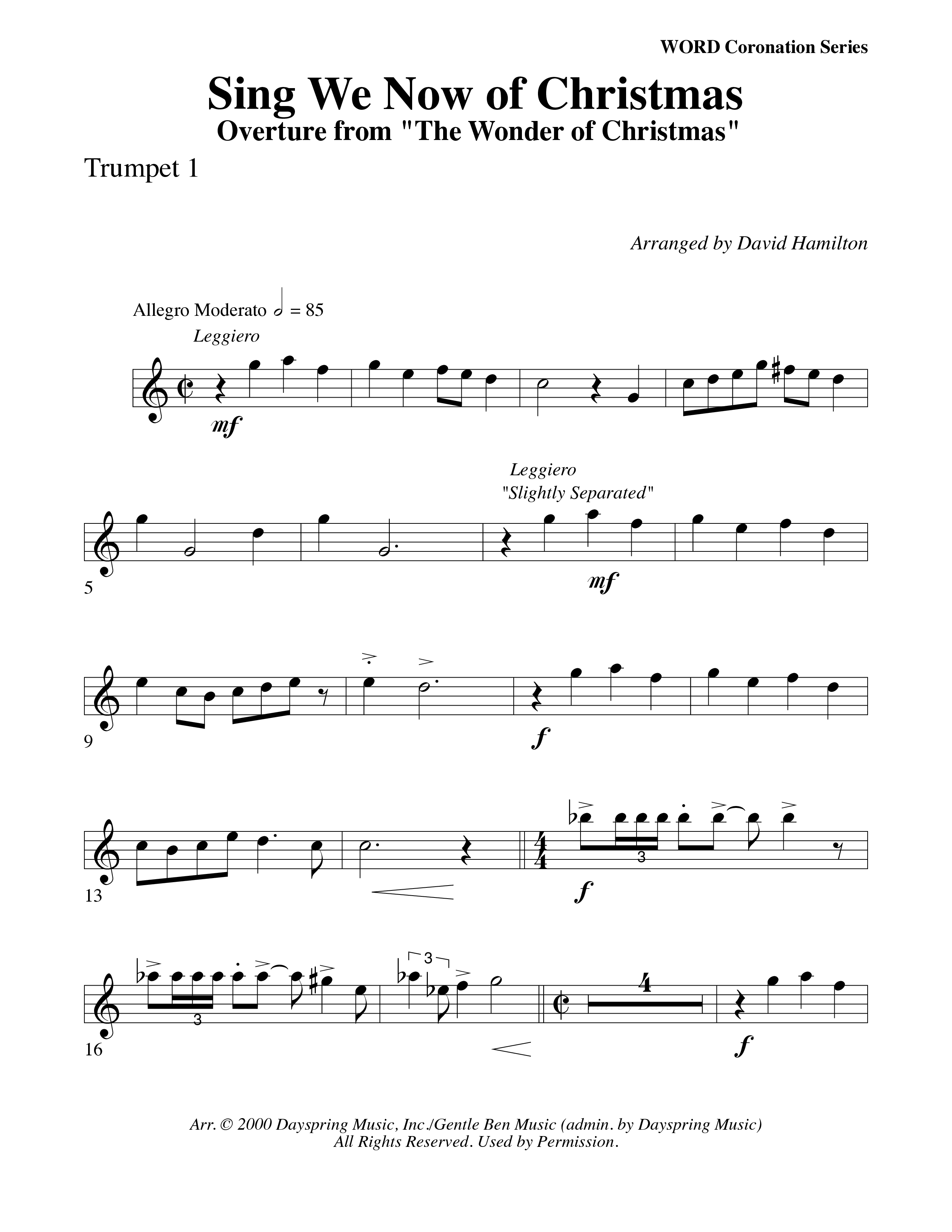 Sing We Now Of Christmas (Instrumental) Trumpet 1 (Word Music Choral / Arr. David Hamilton)