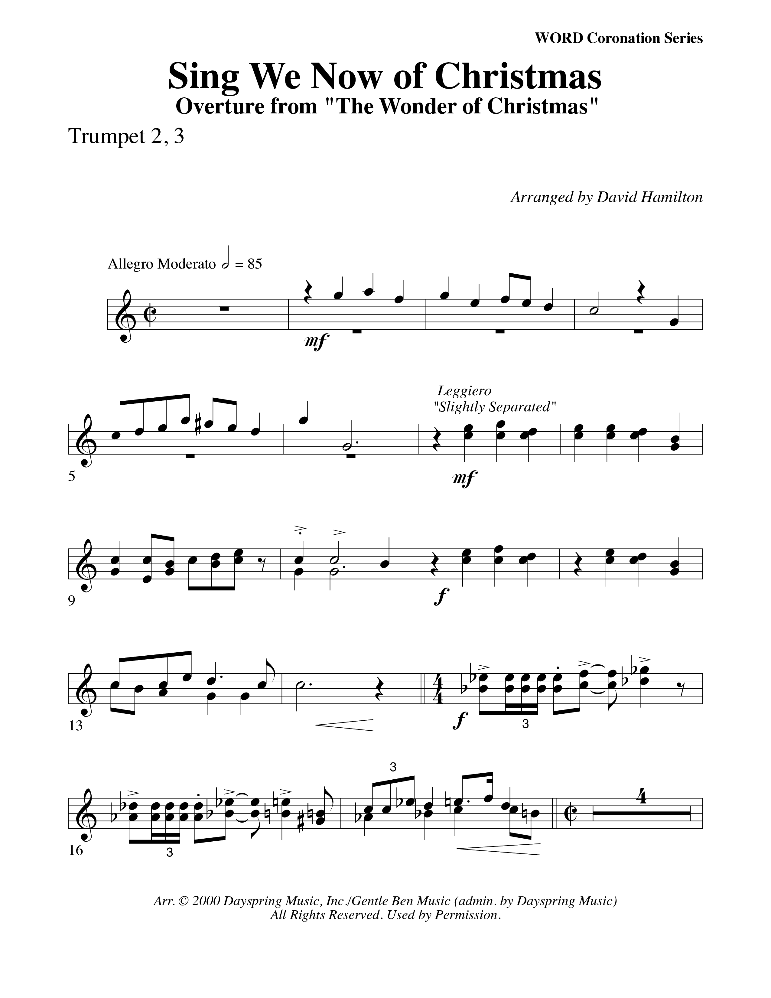 Sing We Now Of Christmas (Instrumental) Trumpet 2/3 (Word Music Choral / Arr. David Hamilton)