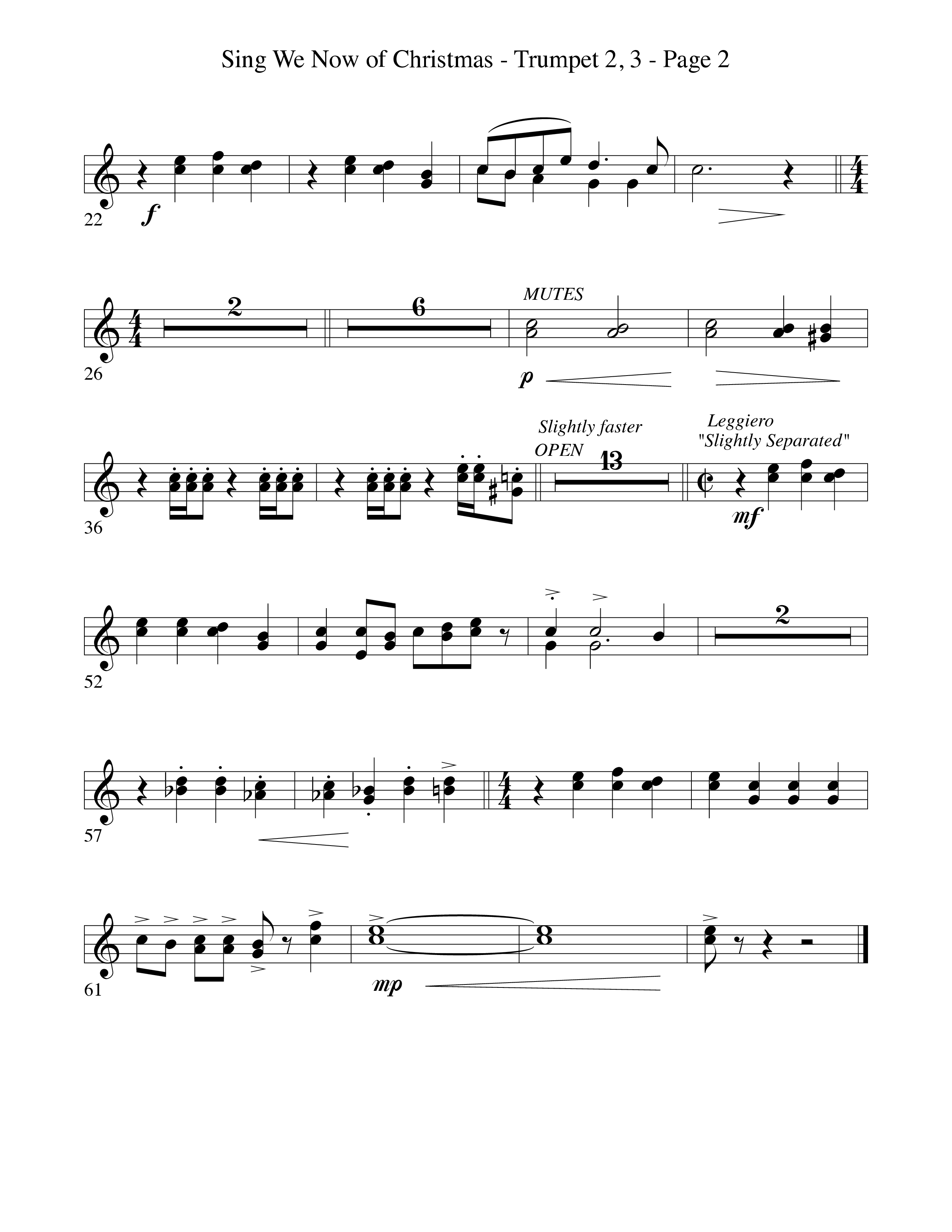 Sing We Now Of Christmas (Instrumental) Trumpet 2/3 (Word Music Choral / Arr. David Hamilton)