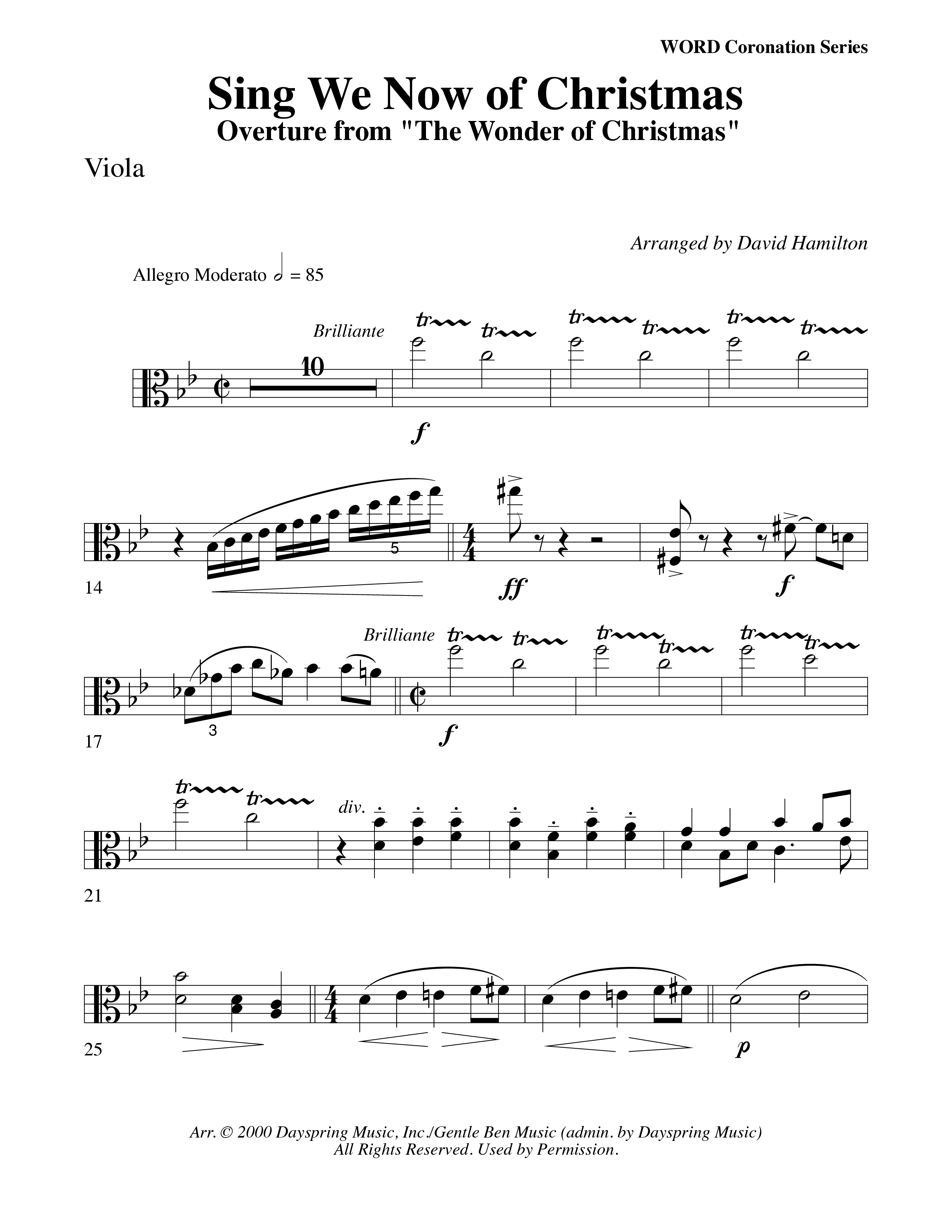 Sing We Now Of Christmas (Instrumental) Viola (Word Music Choral / Arr. David Hamilton)