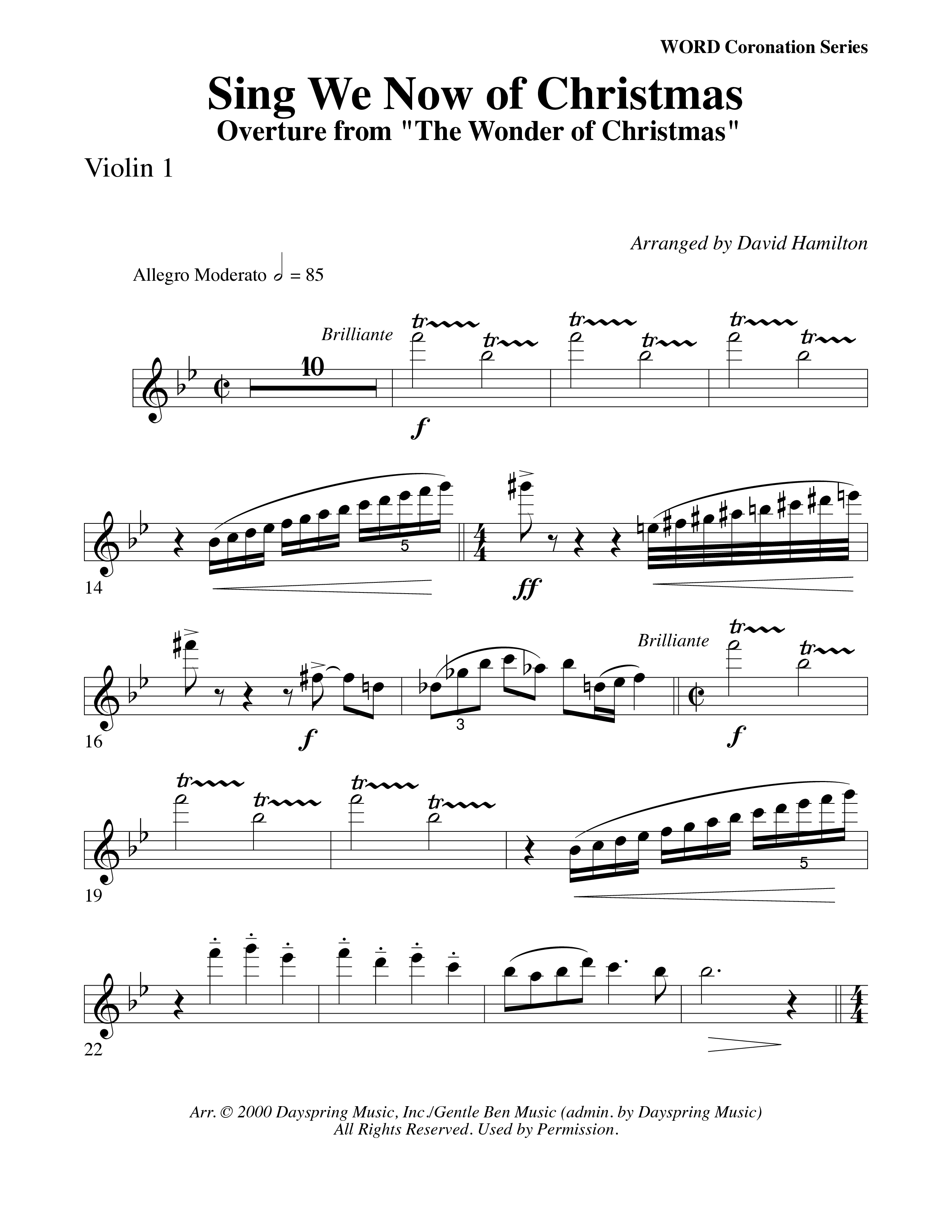 Sing We Now Of Christmas (Instrumental) Violin 1 (Word Music Choral / Arr. David Hamilton)
