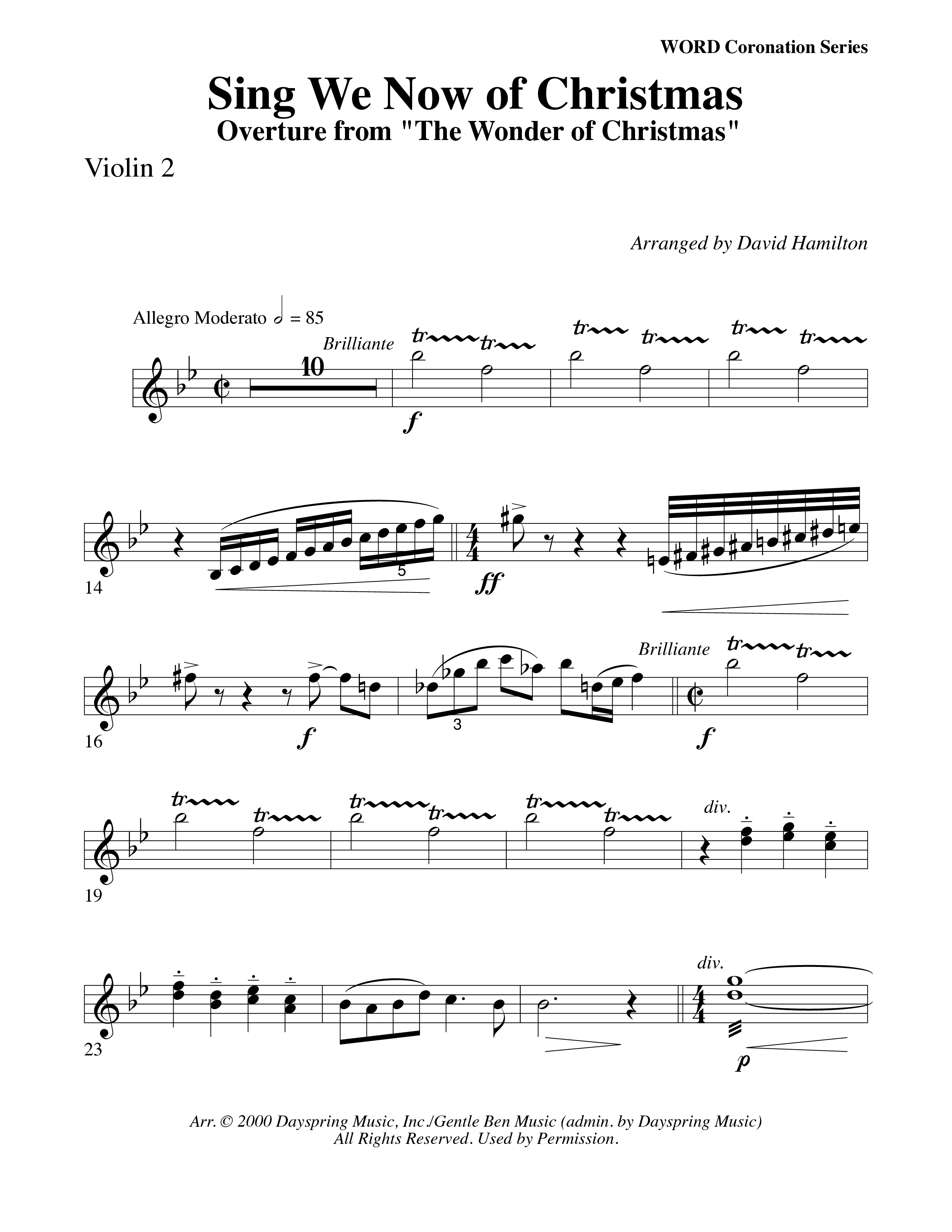 Sing We Now Of Christmas (Instrumental) Violin 2 (Word Music Choral / Arr. David Hamilton)