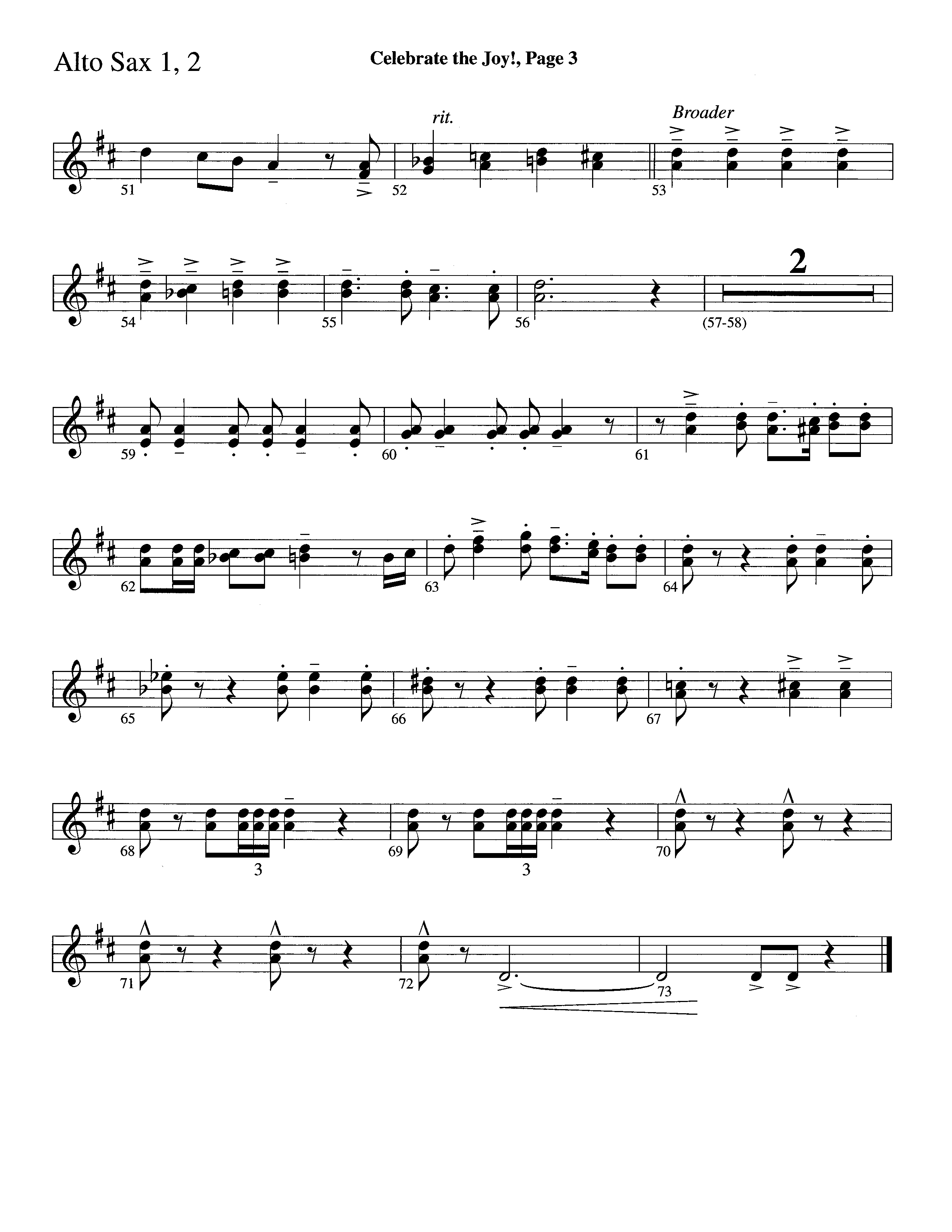 Celebrate The Joy (Instrumental) Alto Sax 1/2 (Word Music Choral / Arr. David Clydesdale)