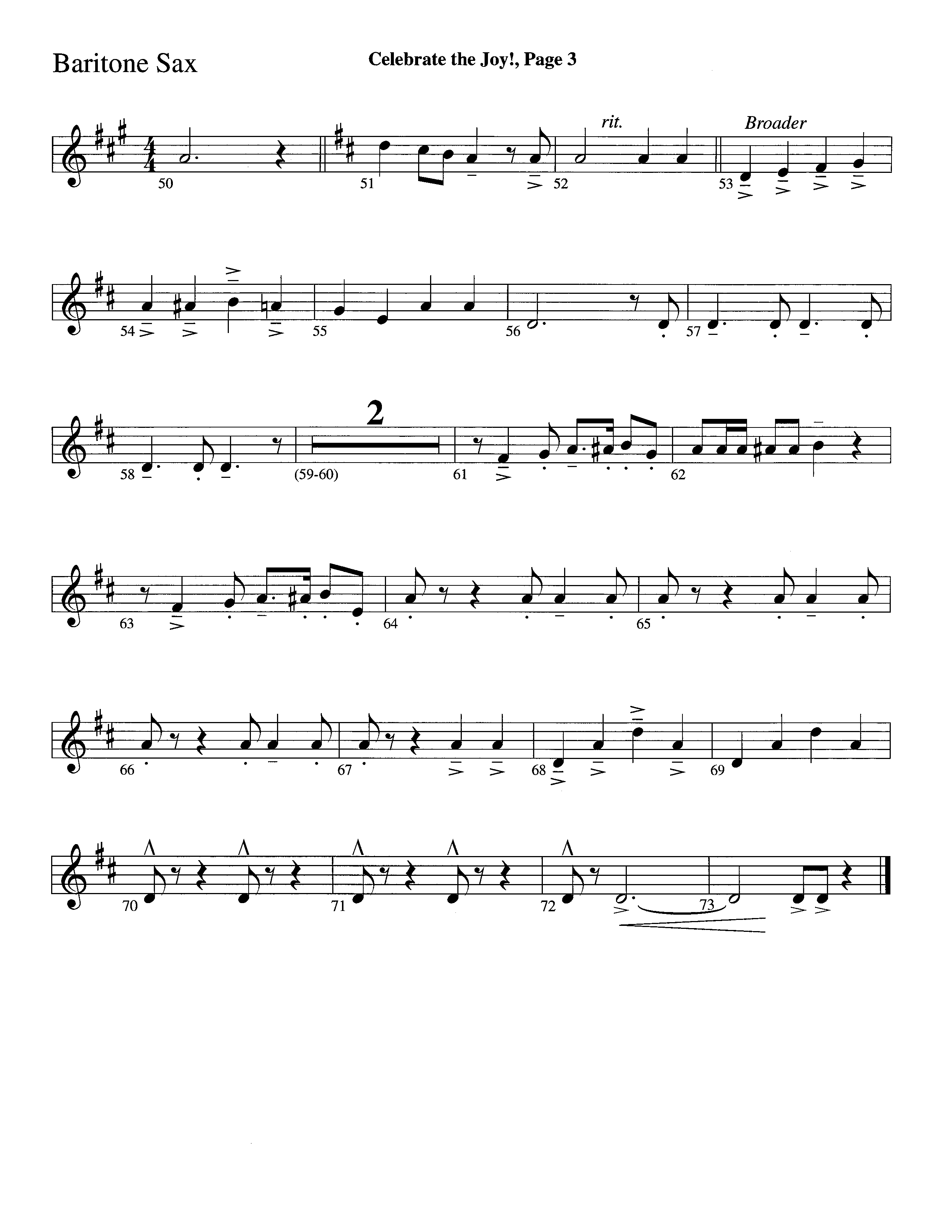 Celebrate The Joy (Instrumental) Bari Sax (Word Music Choral / Arr. David Clydesdale)