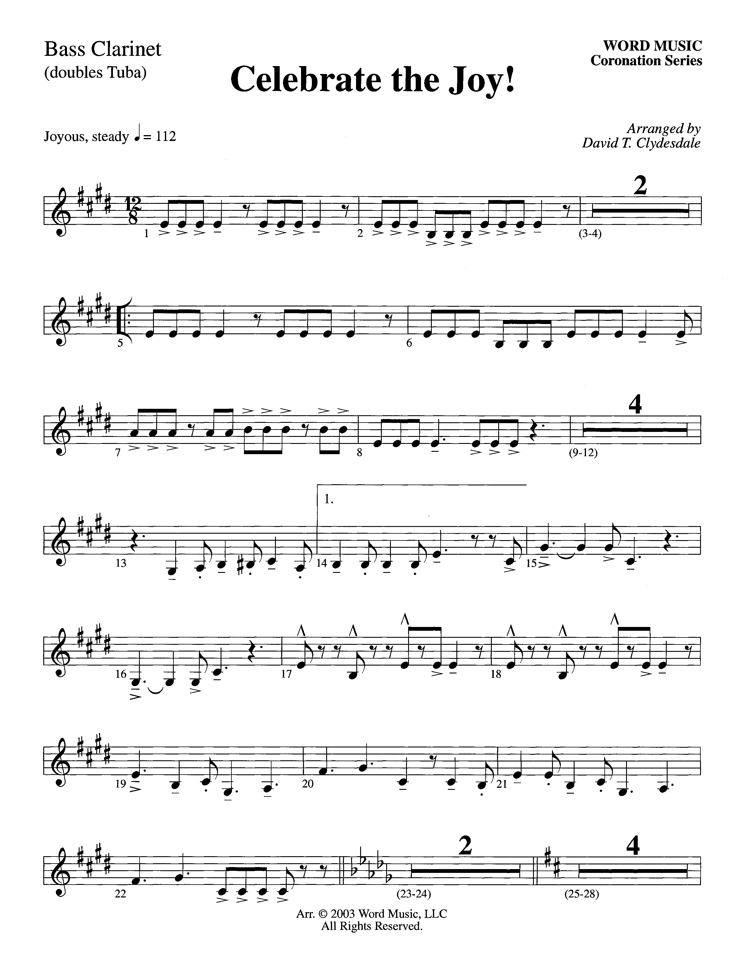 Celebrate The Joy (Instrumental) Bass Clarinet (Word Music Choral / Arr. David Clydesdale)