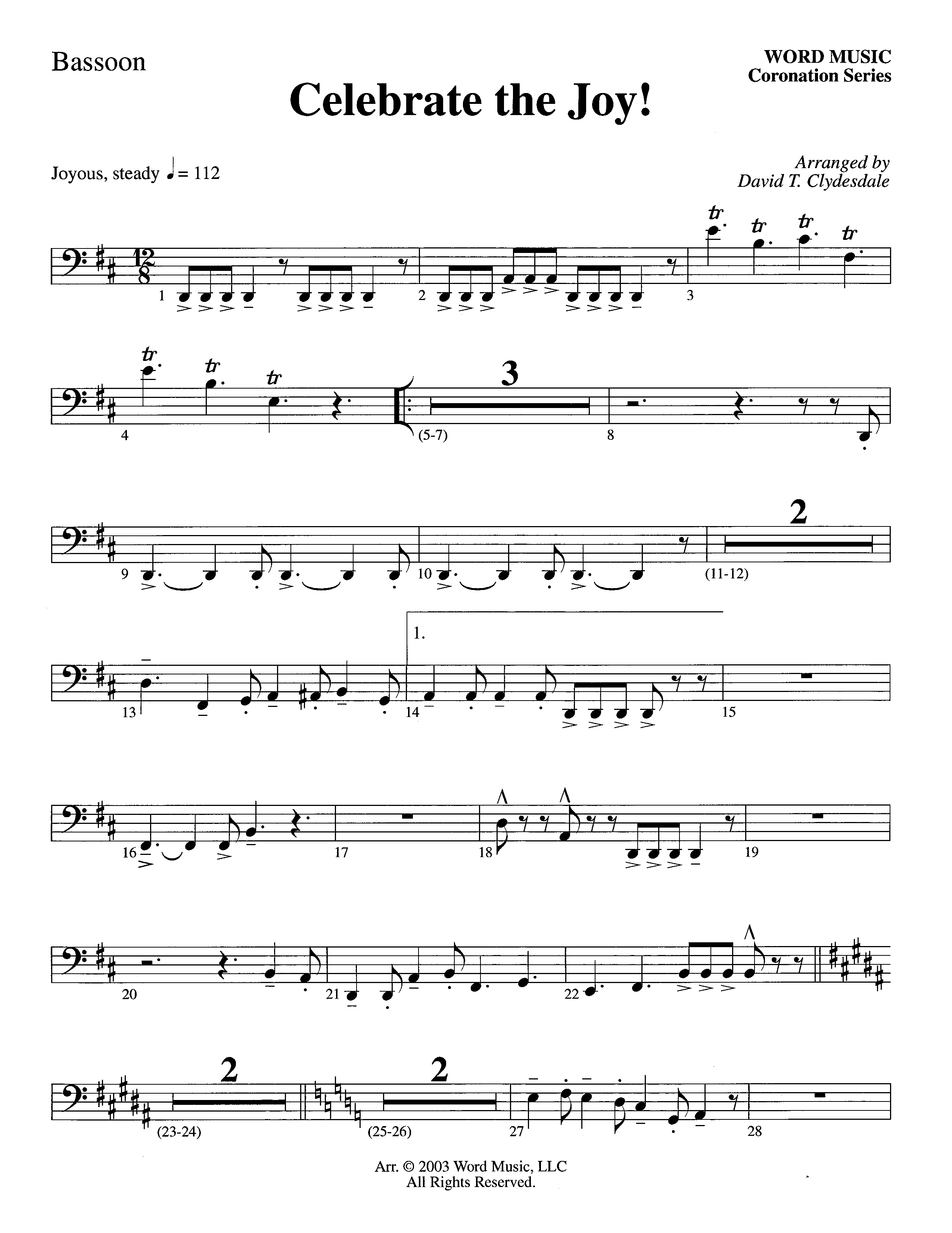 Celebrate The Joy (Instrumental) Bassoon (Word Music Choral / Arr. David Clydesdale)