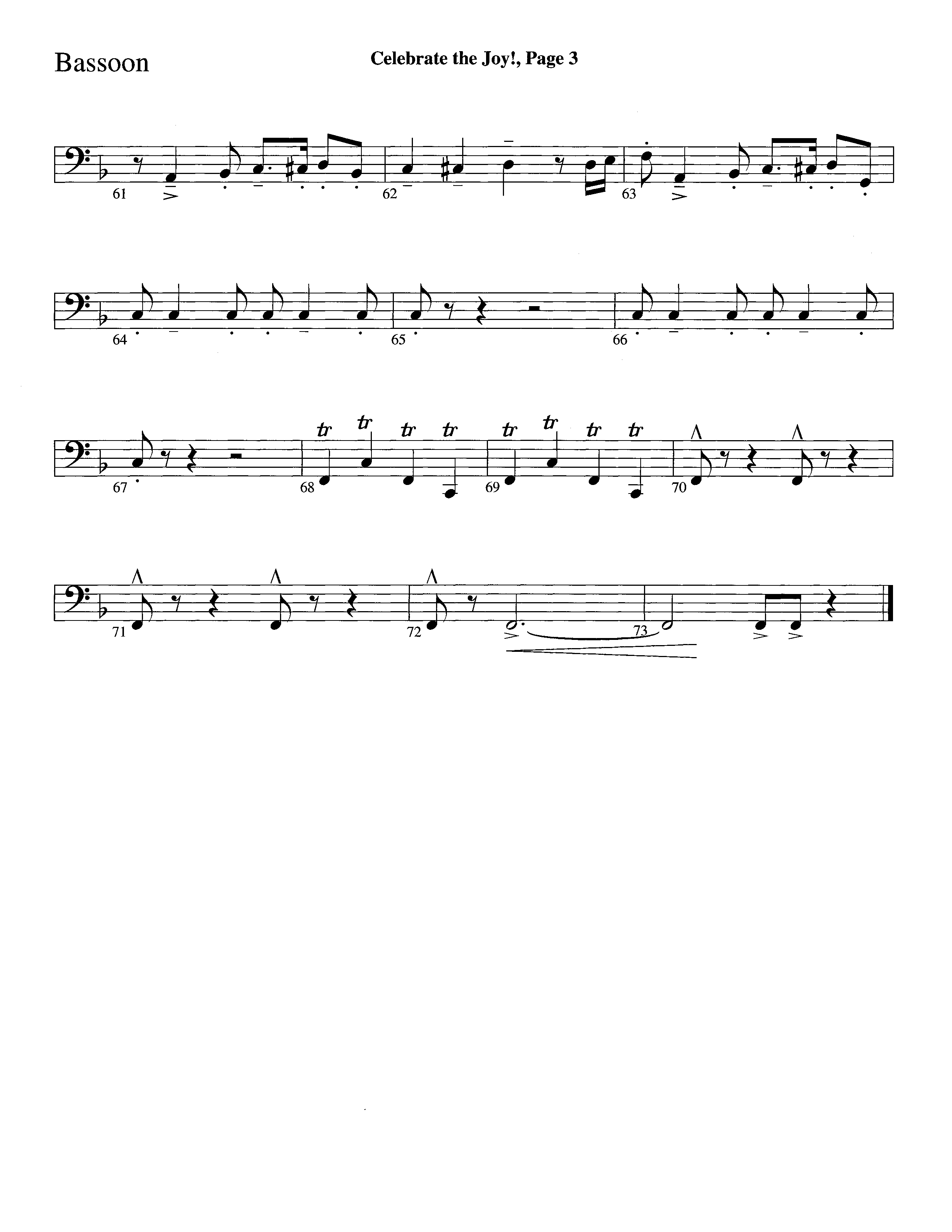 Celebrate The Joy (Instrumental) Bassoon (Word Music Choral / Arr. David Clydesdale)