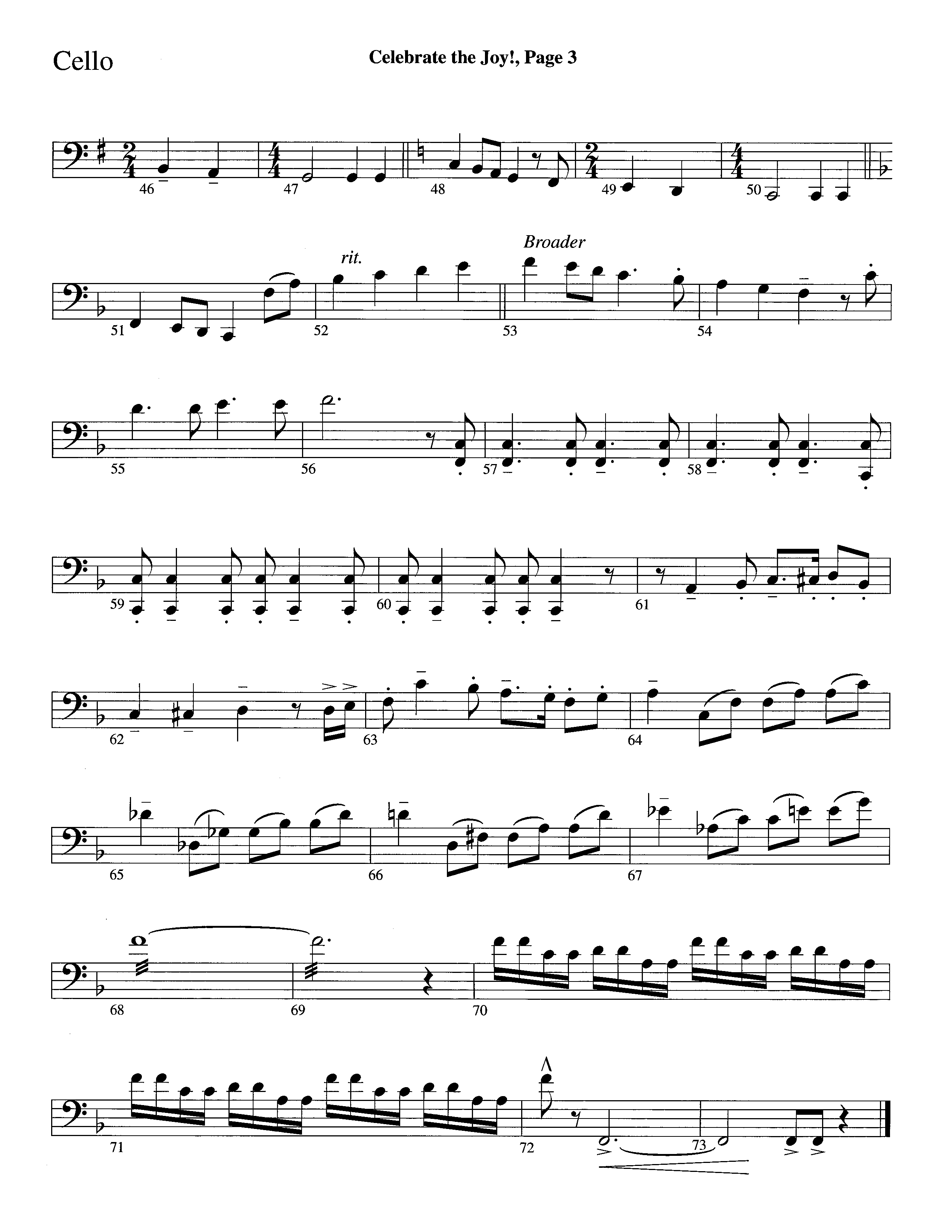 Celebrate The Joy (Instrumental) Cello (Word Music Choral / Arr. David Clydesdale)