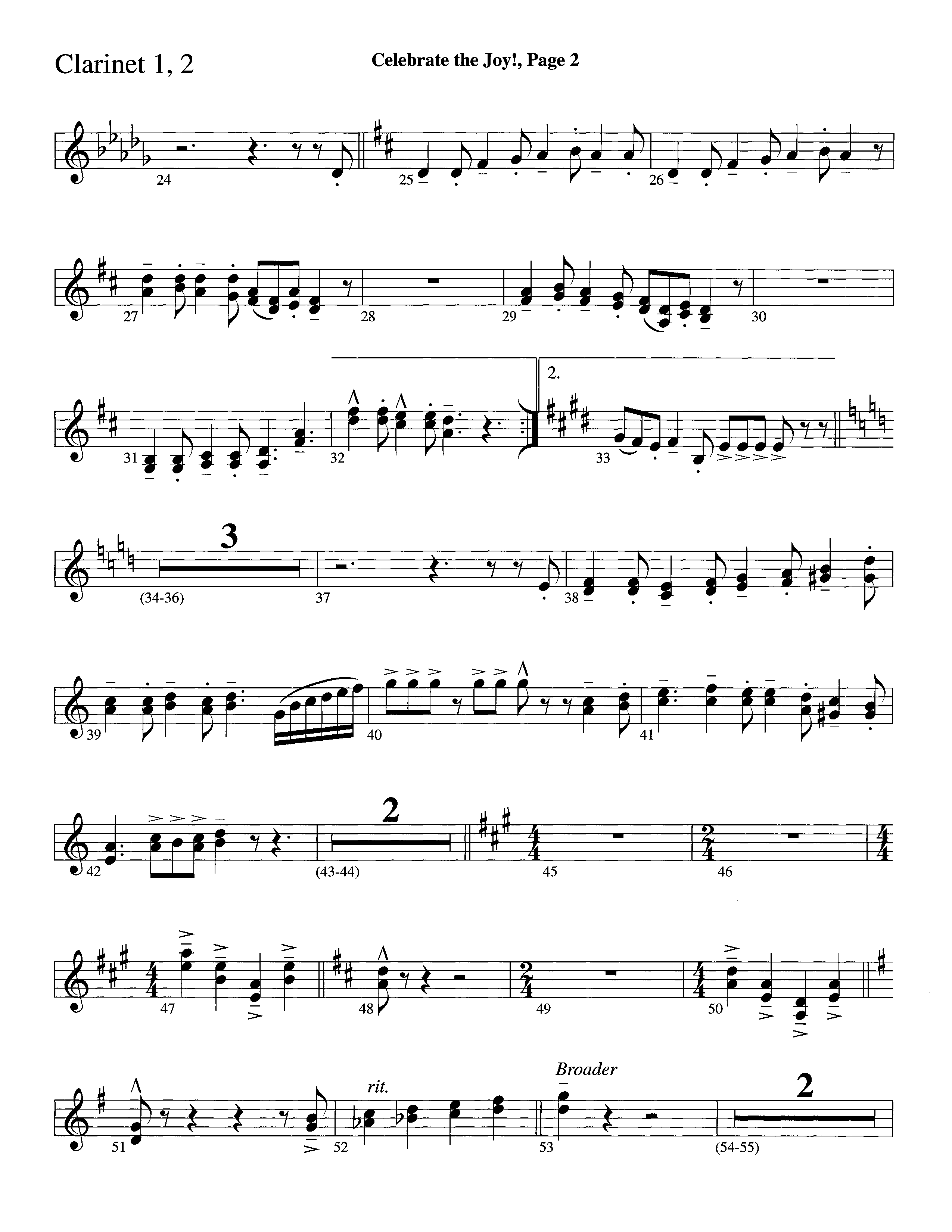 Celebrate The Joy (Instrumental) Clarinet 1/2 (Word Music Choral / Arr. David Clydesdale)