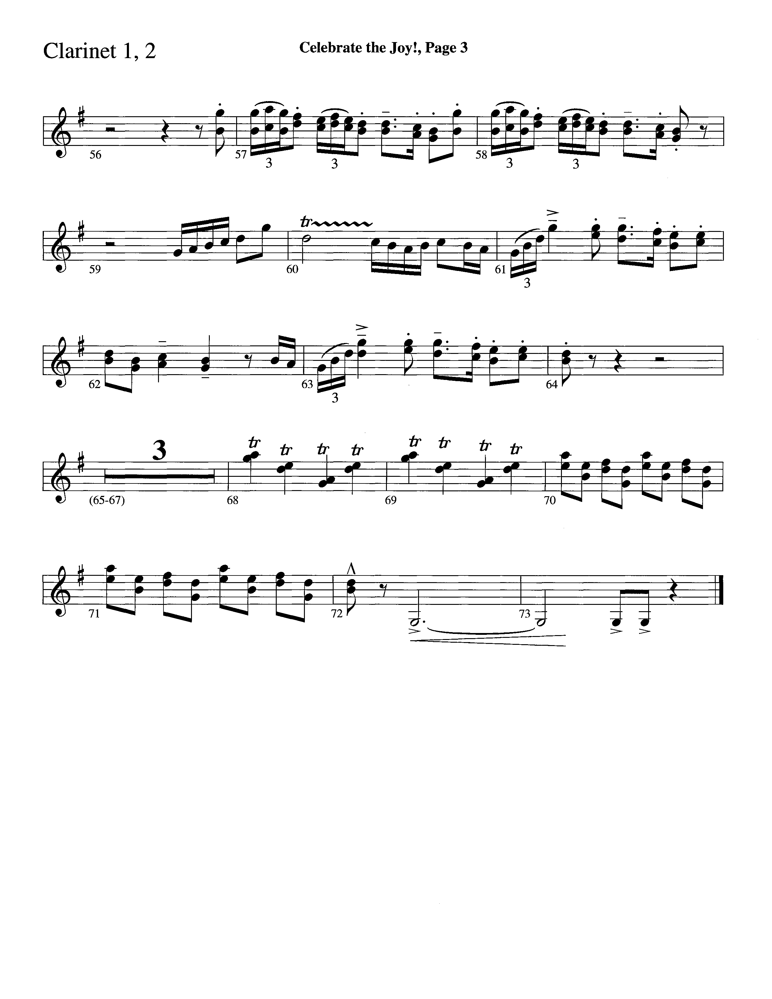 Celebrate The Joy (Instrumental) Clarinet 1/2 (Word Music Choral / Arr. David Clydesdale)