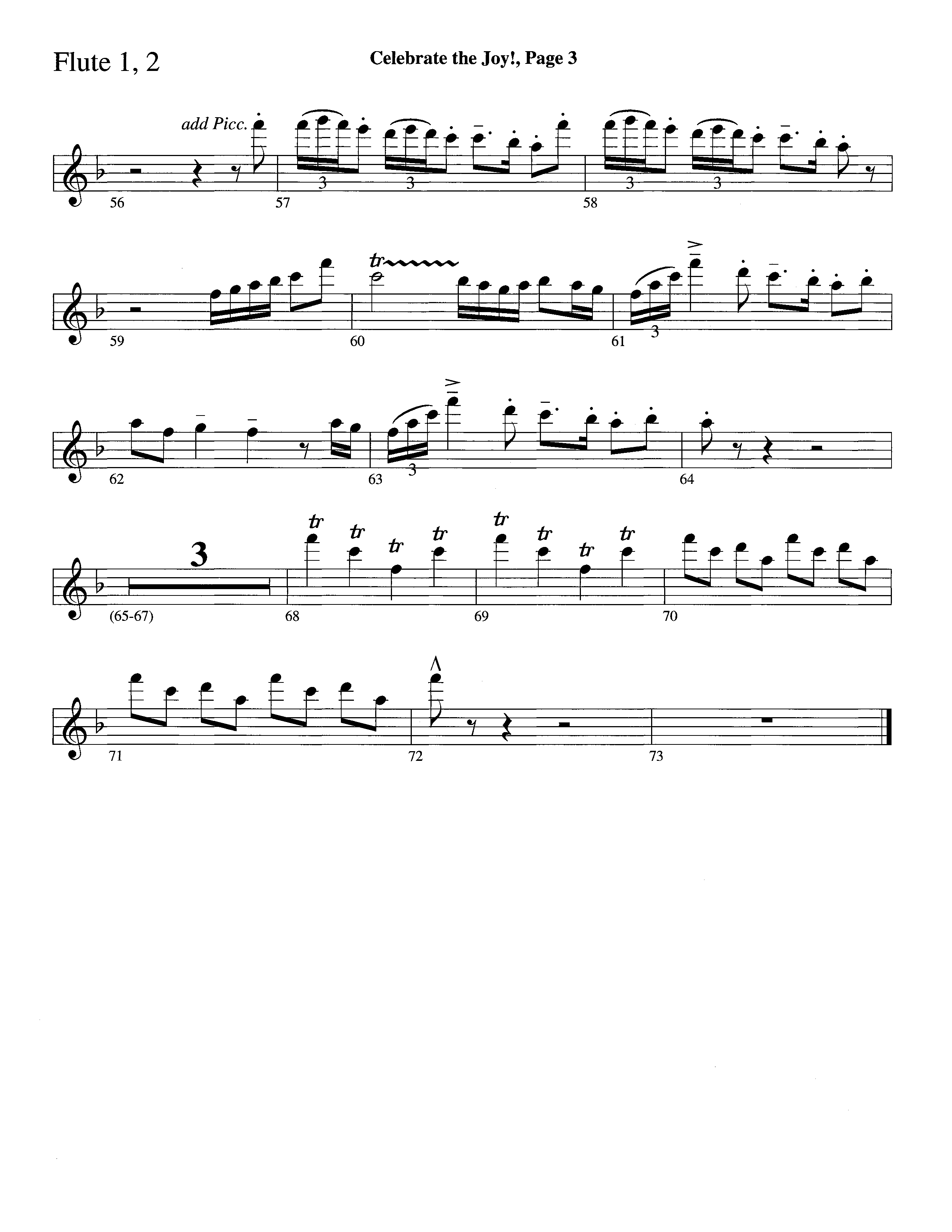 Celebrate The Joy (Instrumental) Flute 1/2 (Word Music Choral / Arr. David Clydesdale)