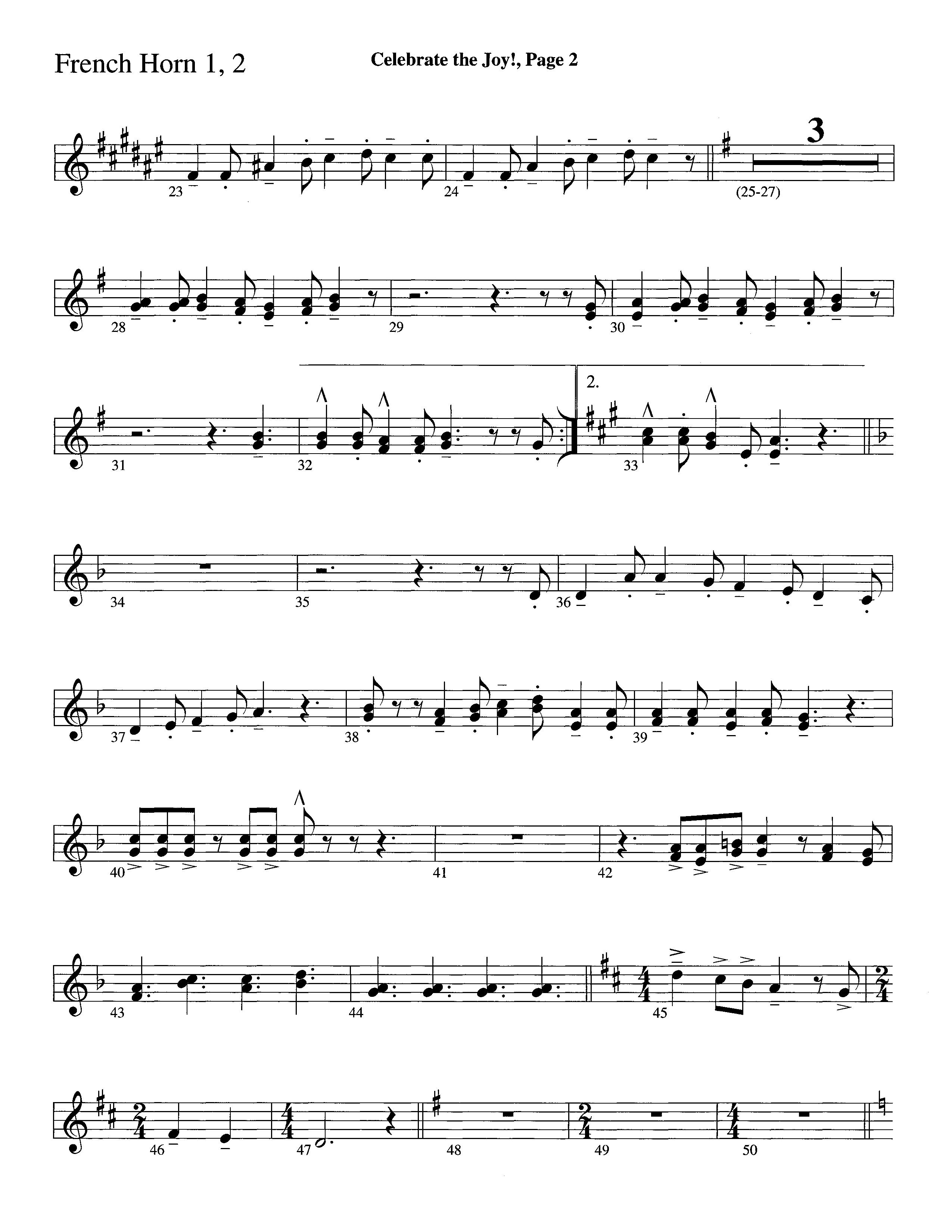 Celebrate The Joy (Instrumental) French Horn 1/2 (Word Music Choral / Arr. David Clydesdale)
