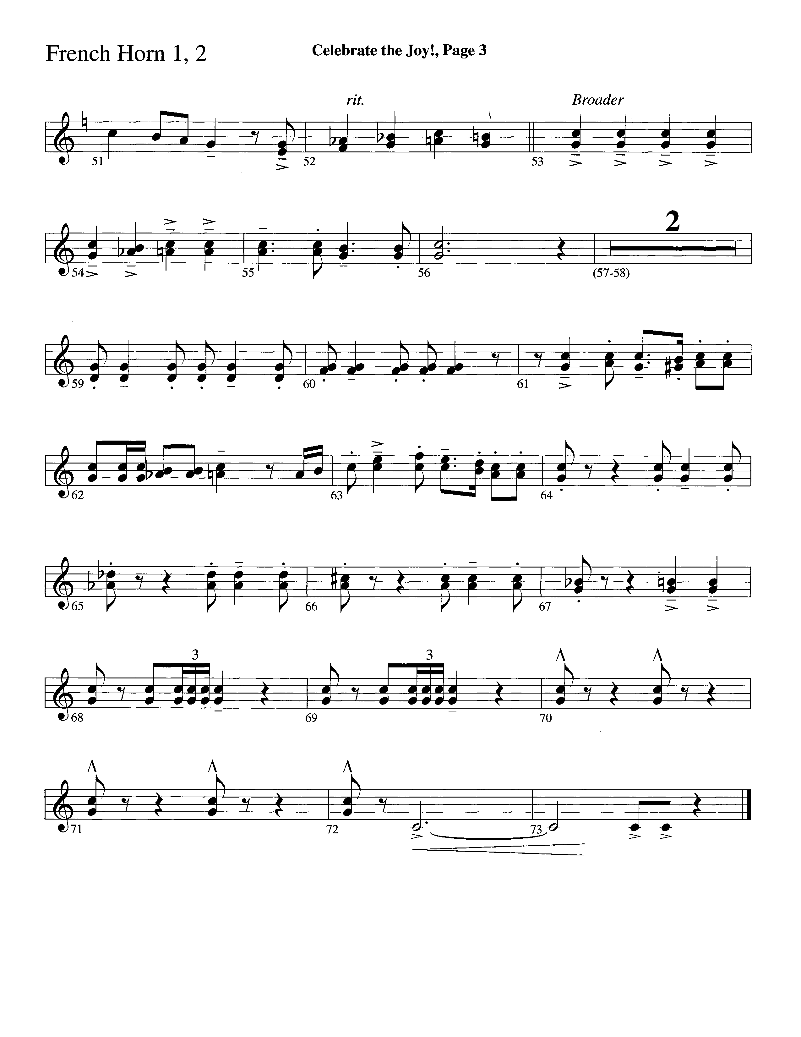 Celebrate The Joy (Instrumental) French Horn 1/2 (Word Music Choral / Arr. David Clydesdale)