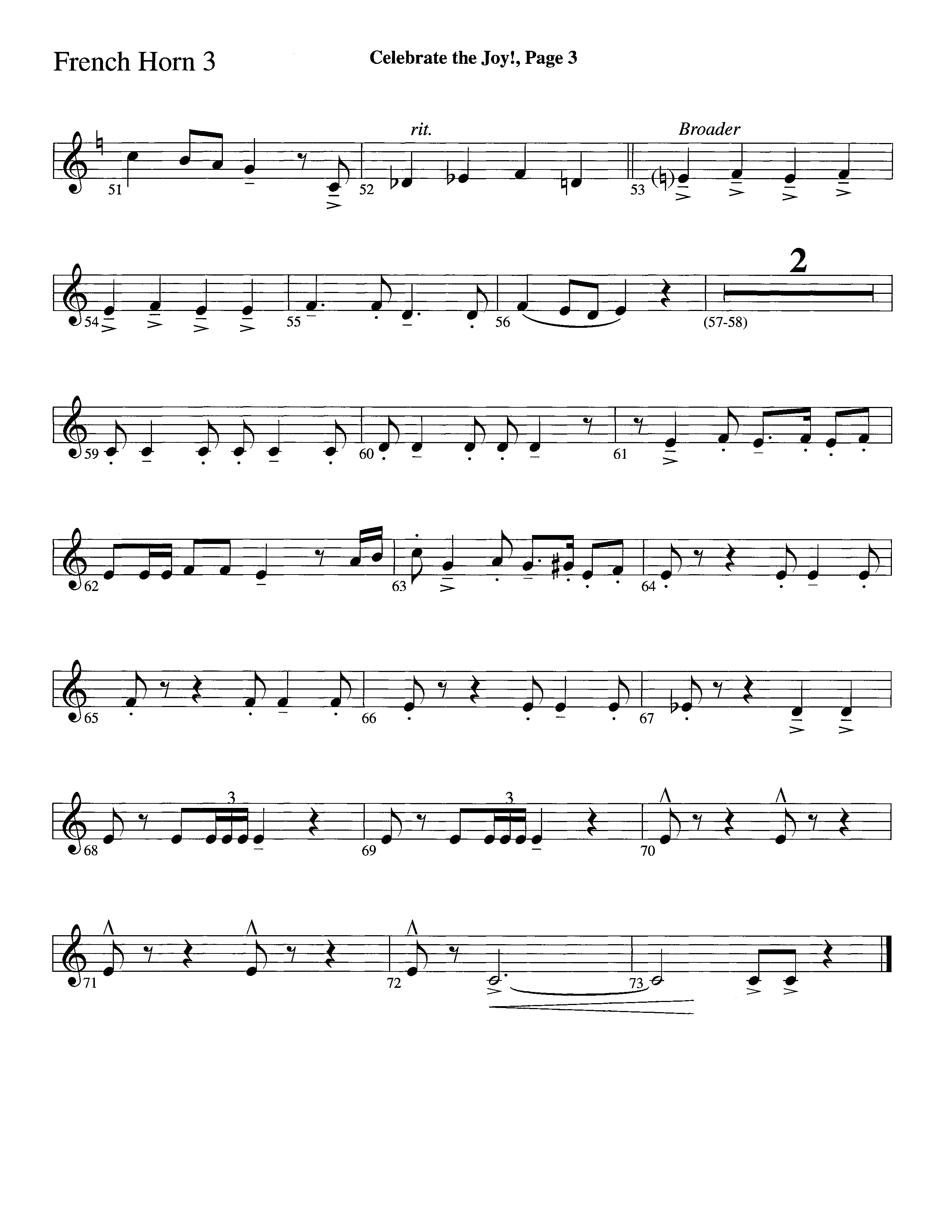 Celebrate The Joy (Instrumental) French Horn 3 (Word Music Choral / Arr. David Clydesdale)