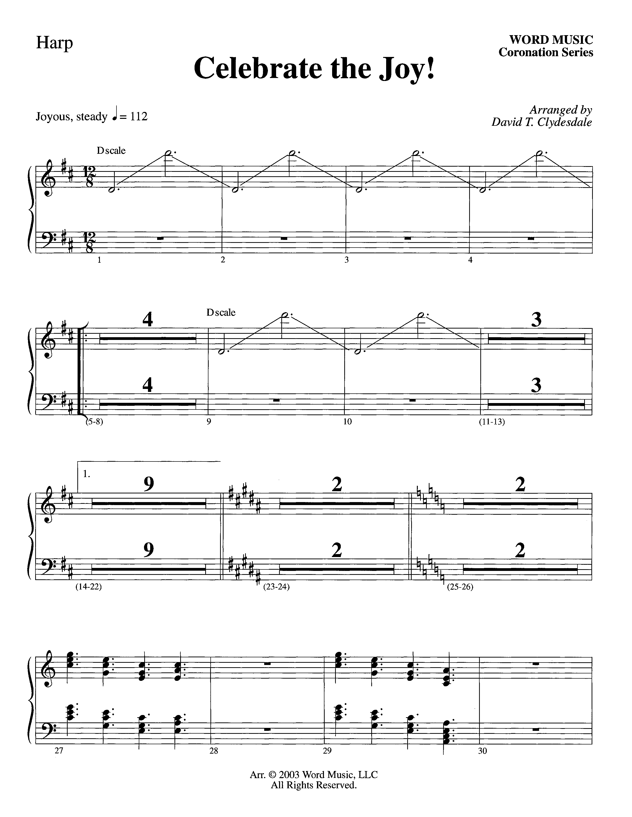 Celebrate The Joy (Instrumental) Harp (Word Music Choral / Arr. David Clydesdale)