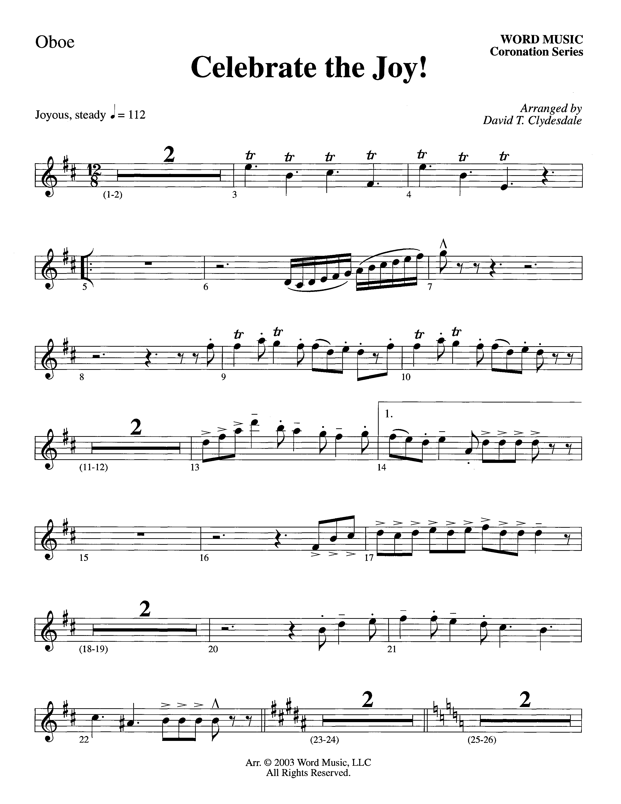Celebrate The Joy (Instrumental) Oboe (Word Music Choral / Arr. David Clydesdale)