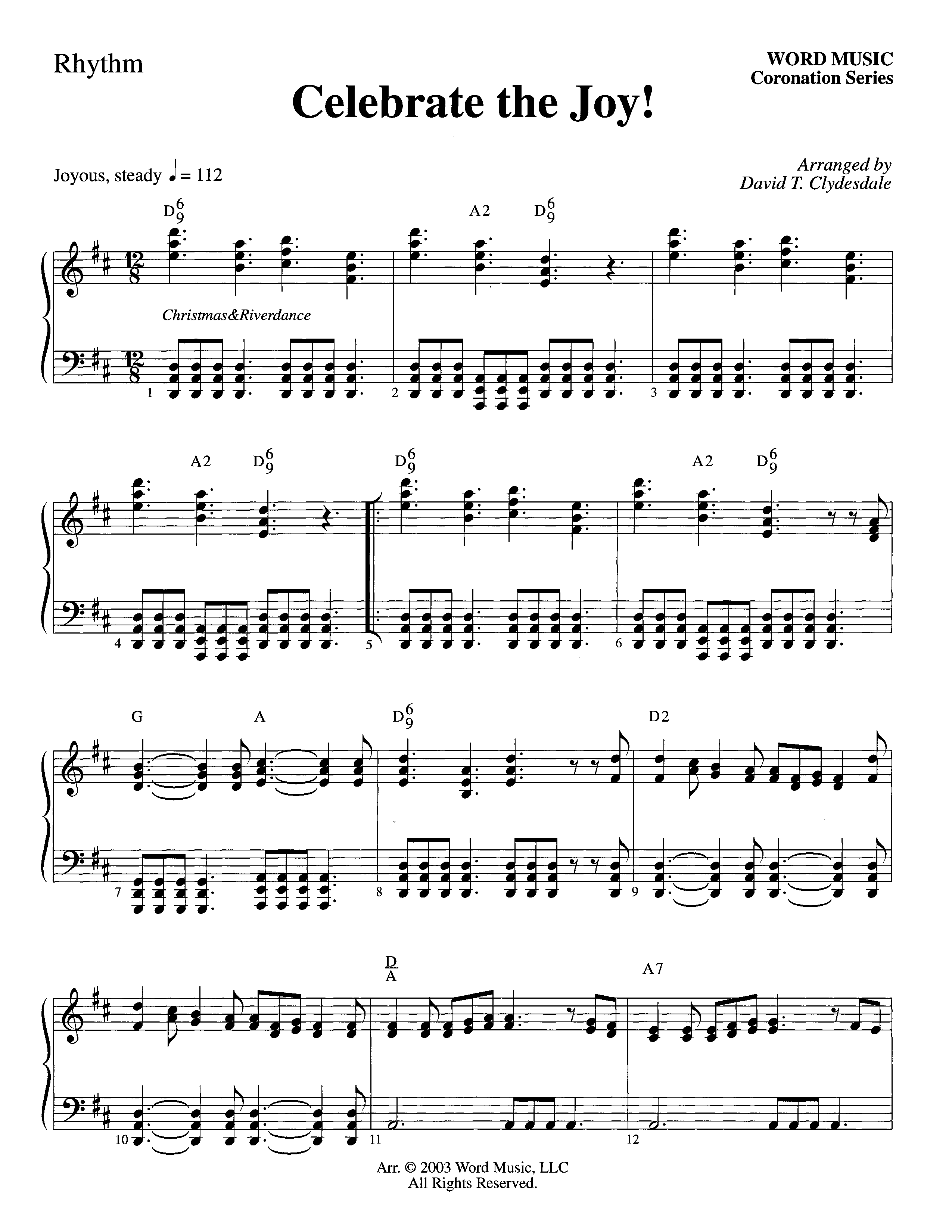 Celebrate The Joy (Instrumental) Rhythm Chart (Word Music Choral / Arr. David Clydesdale)