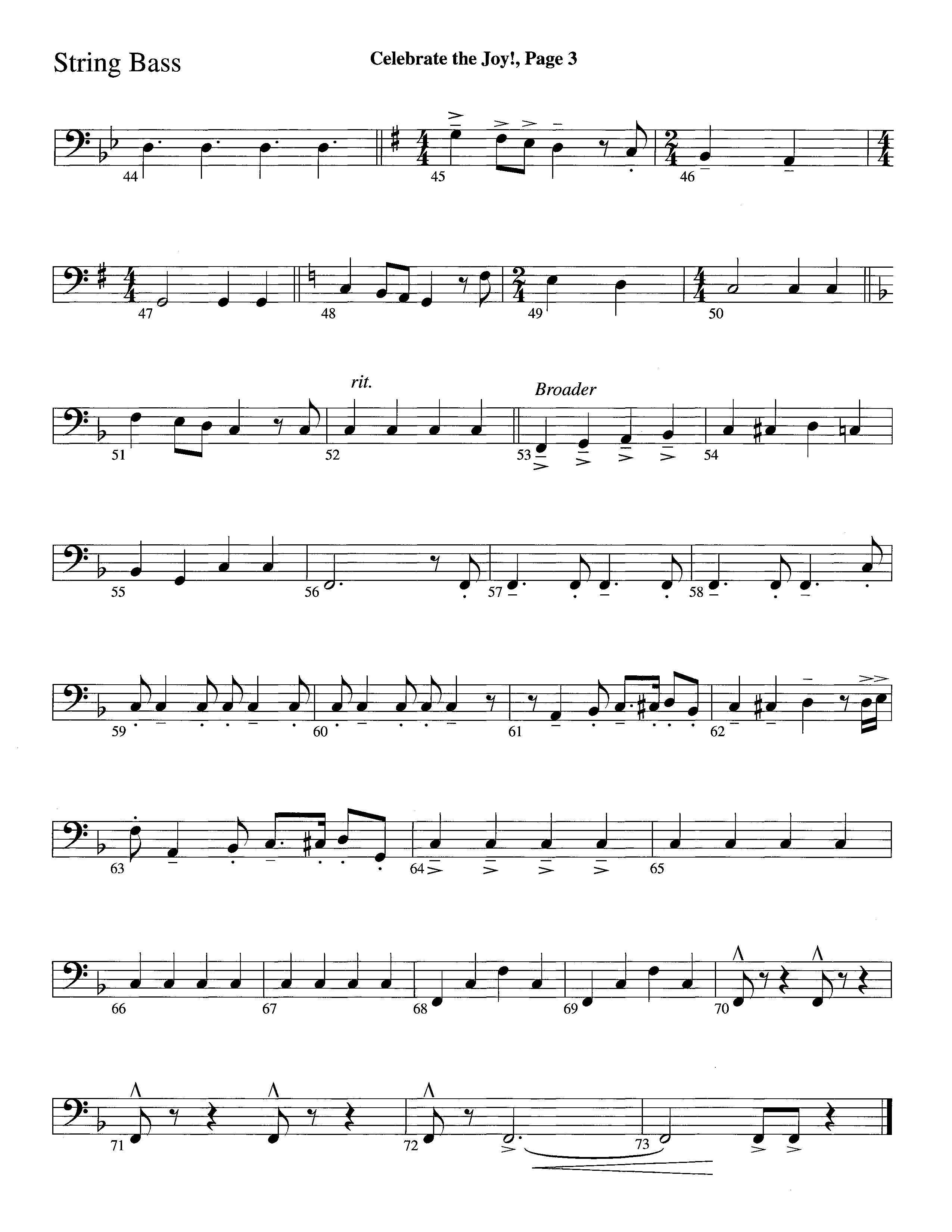 Celebrate The Joy (Instrumental) String Bass (Word Music Choral / Arr. David Clydesdale)