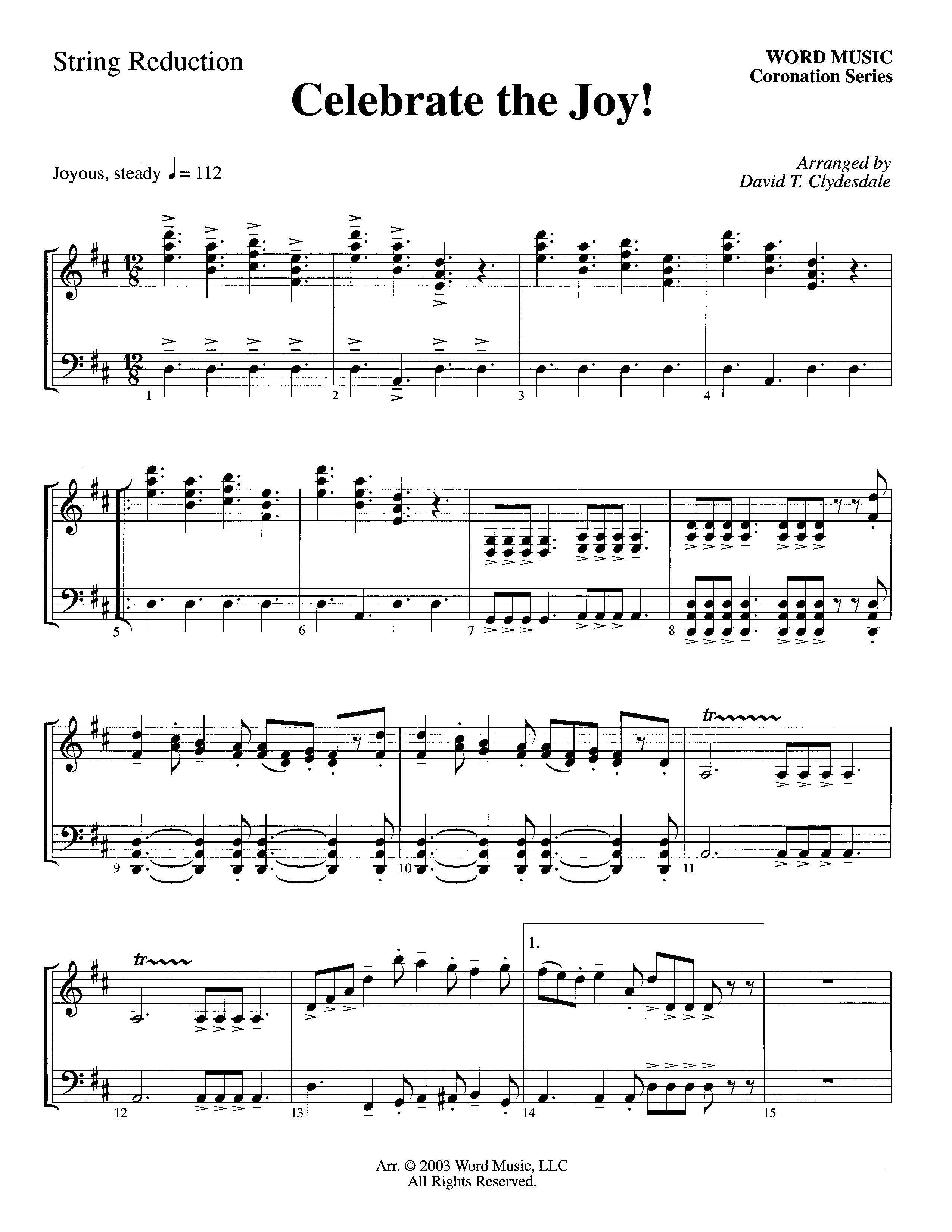 Celebrate The Joy (Instrumental) String Reduction (Word Music Choral / Arr. David Clydesdale)