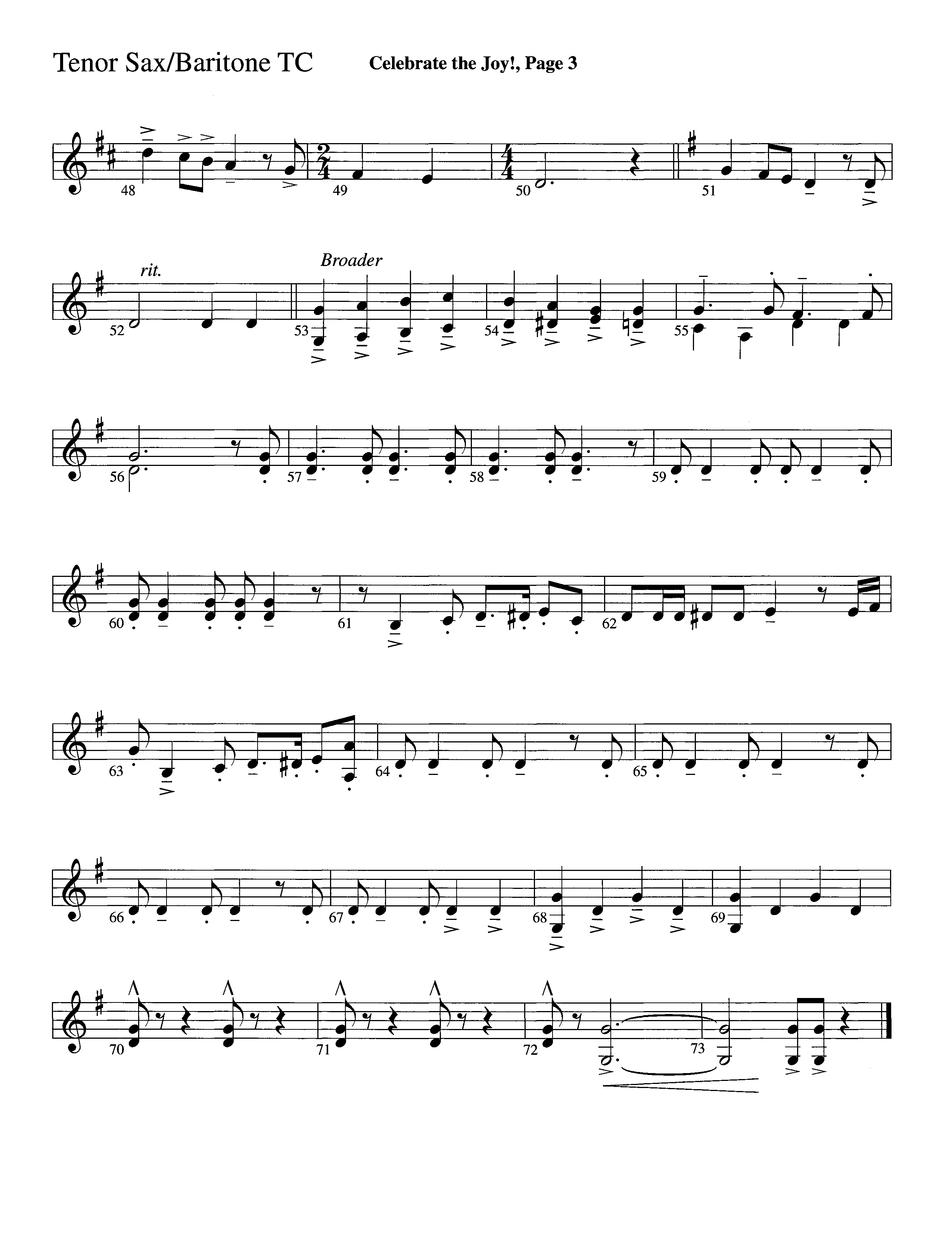 Celebrate The Joy (Instrumental) Tenor Sax/Baritone T.C. (Word Music Choral / Arr. David Clydesdale)