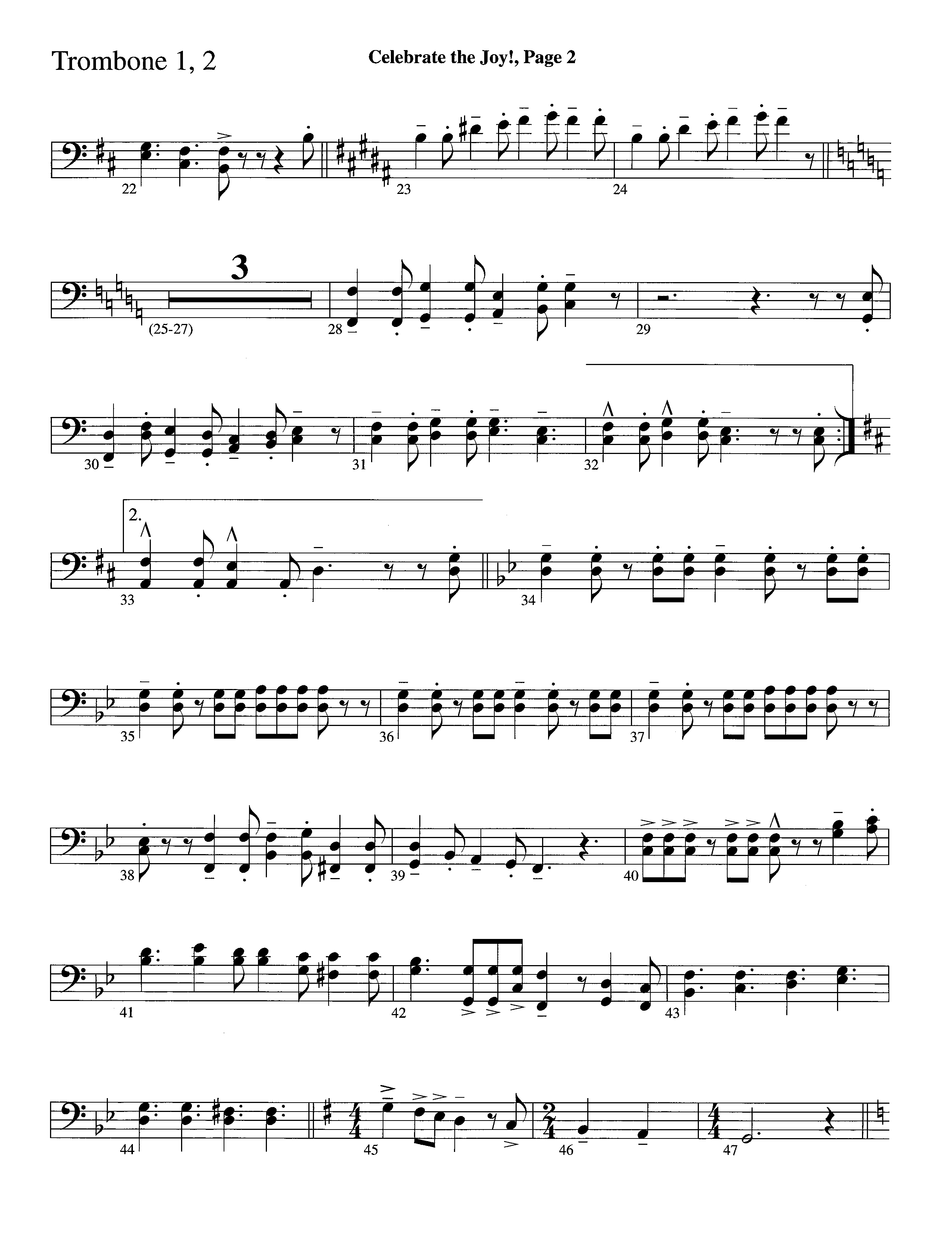 Celebrate The Joy (Instrumental) Trombone 1/2 (Word Music Choral / Arr. David Clydesdale)