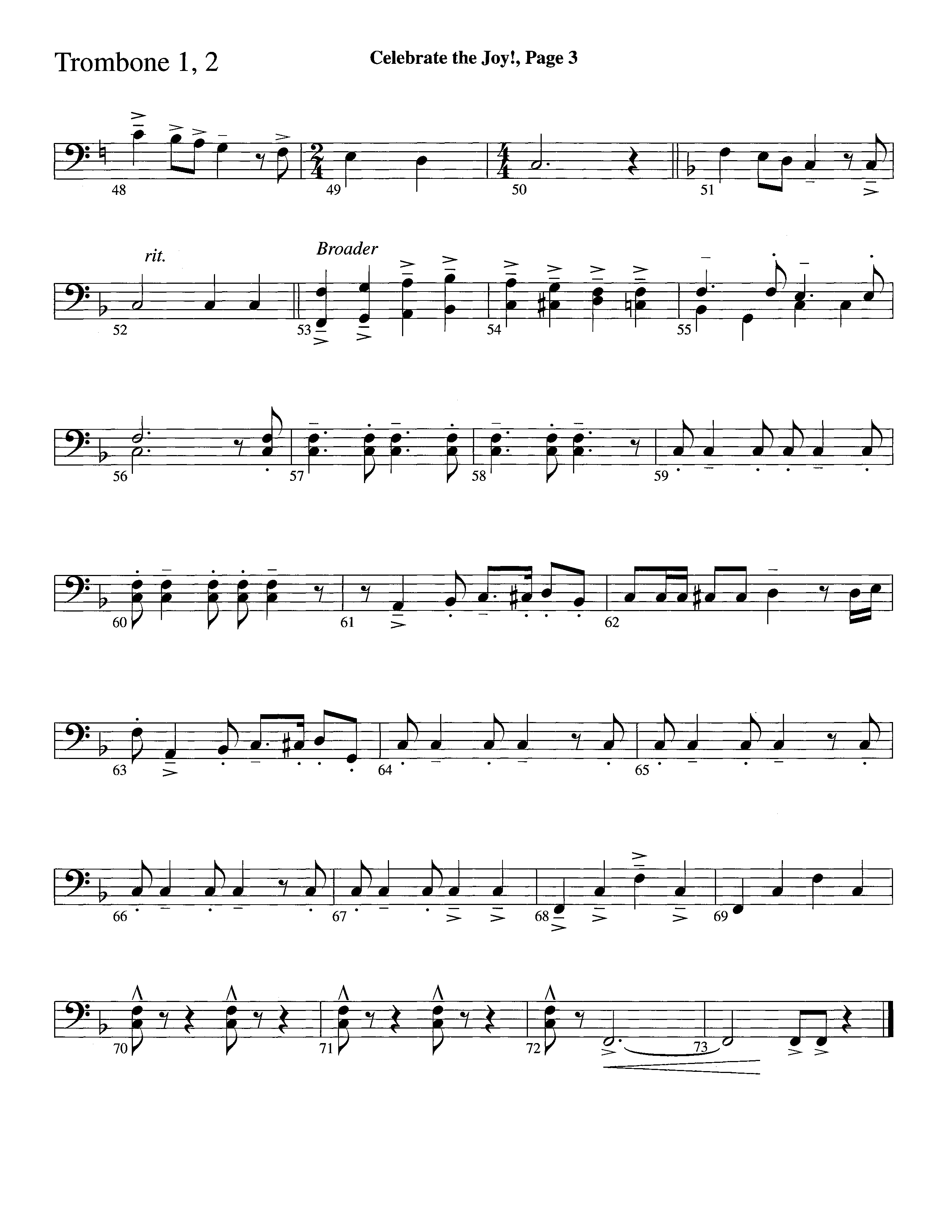 Celebrate The Joy (Instrumental) Trombone 1/2 (Word Music Choral / Arr. David Clydesdale)