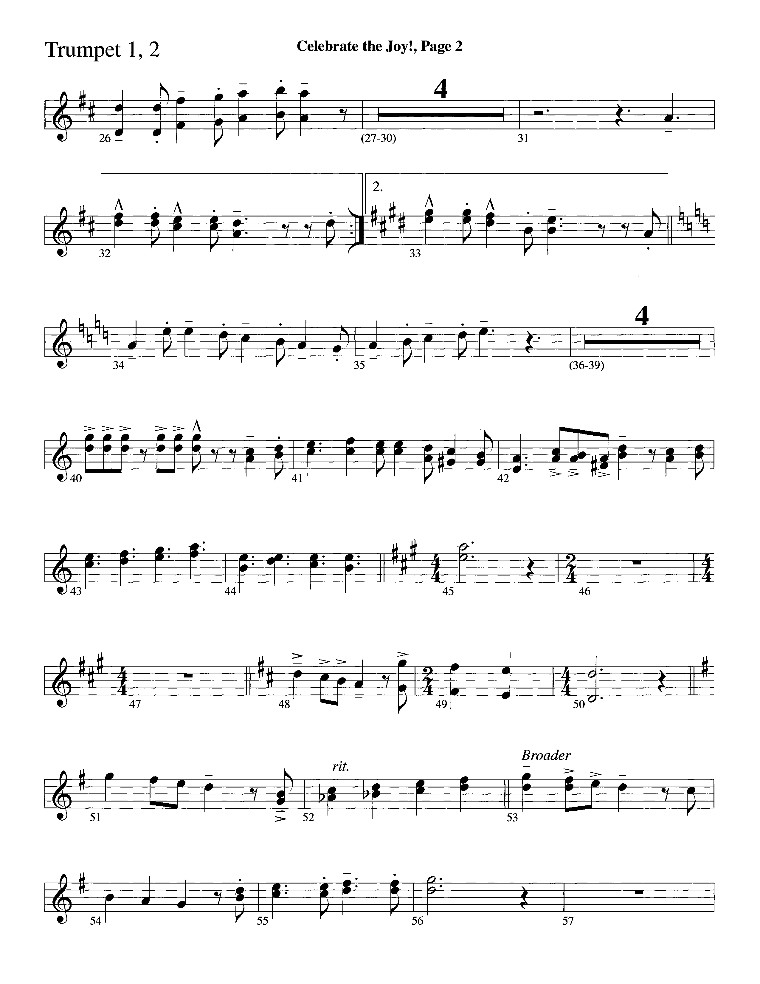 Celebrate The Joy (Instrumental) Trumpet 1,2 (Word Music Choral / Arr. David Clydesdale)