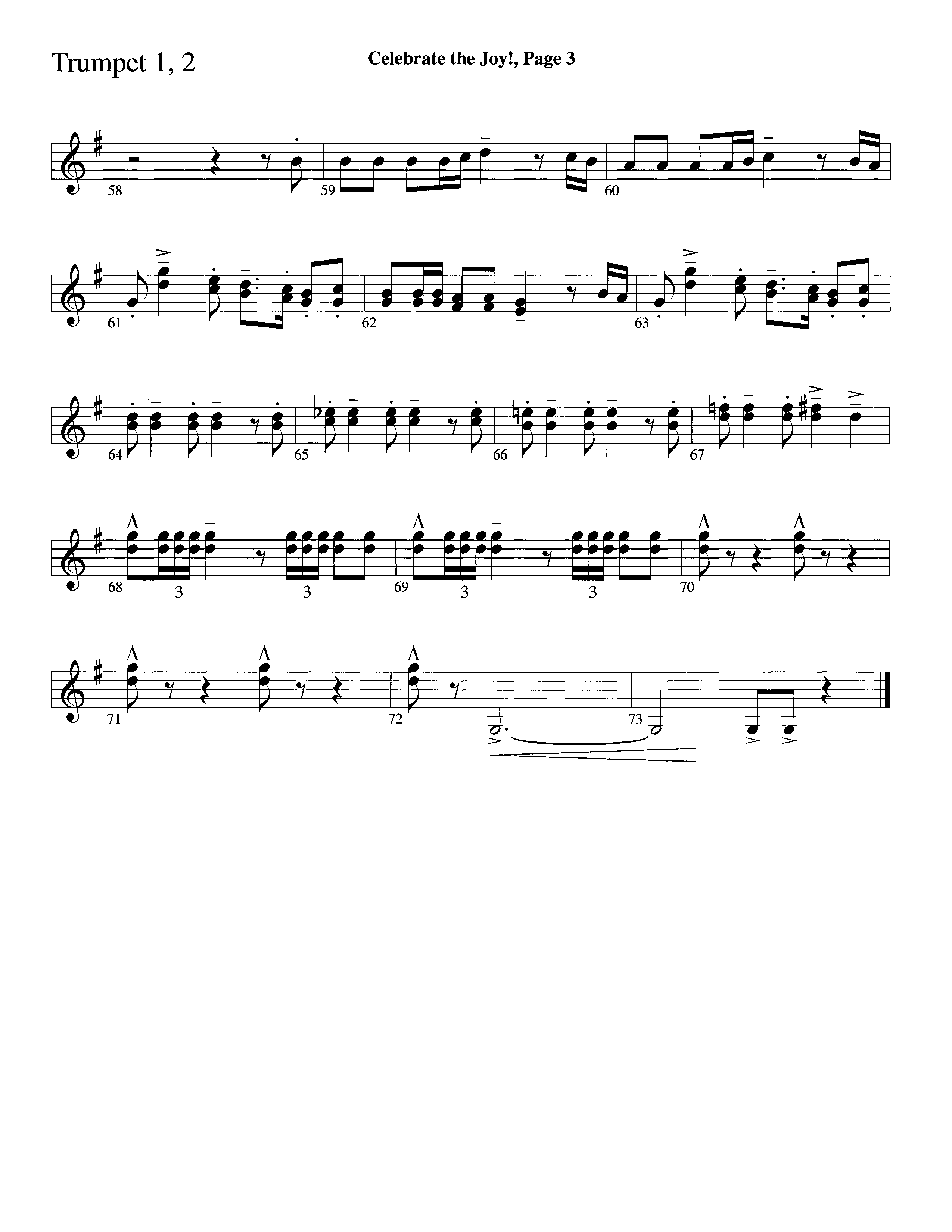 Celebrate The Joy (Instrumental) Trumpet 1,2 (Word Music Choral / Arr. David Clydesdale)