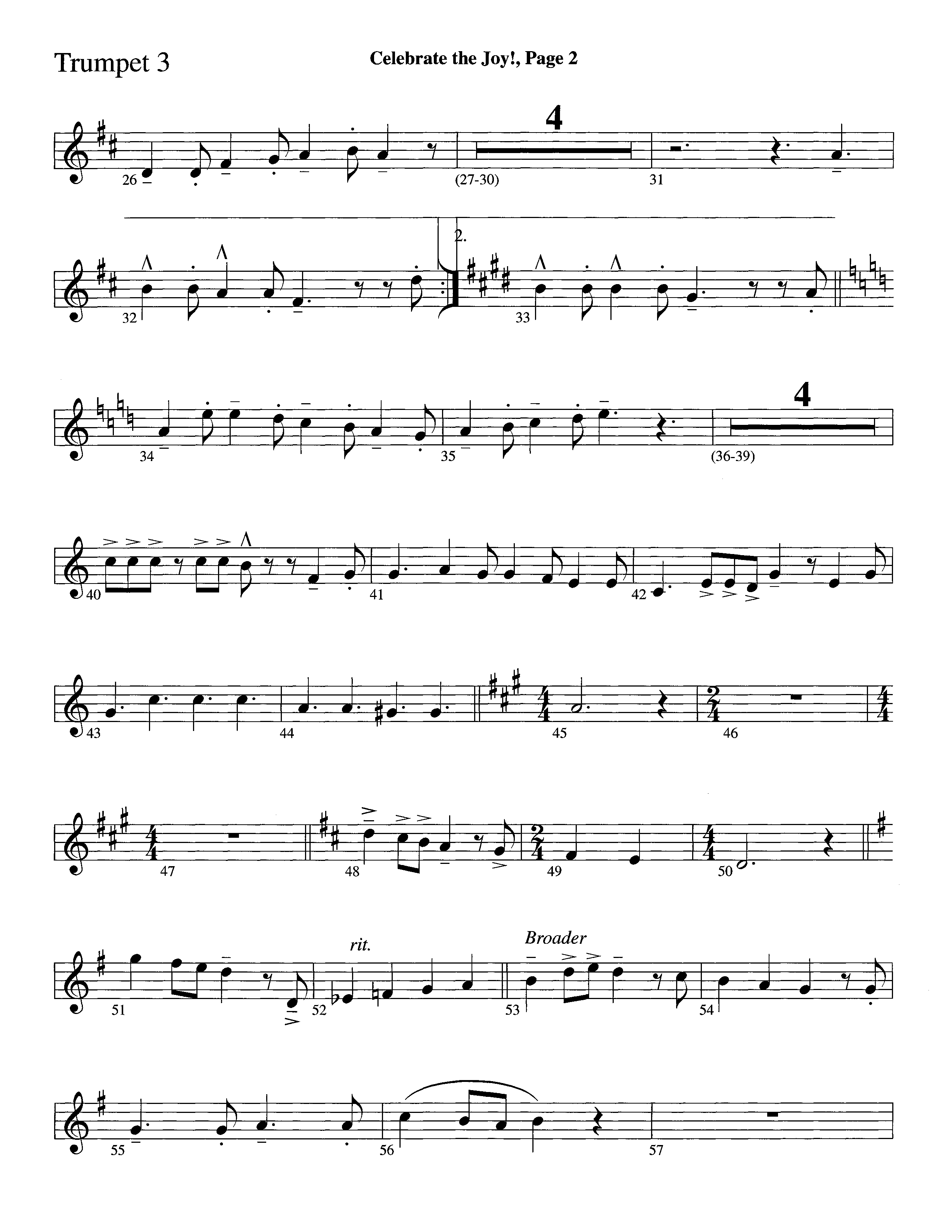 Celebrate The Joy (Instrumental) Trumpet 3 (Word Music Choral / Arr. David Clydesdale)
