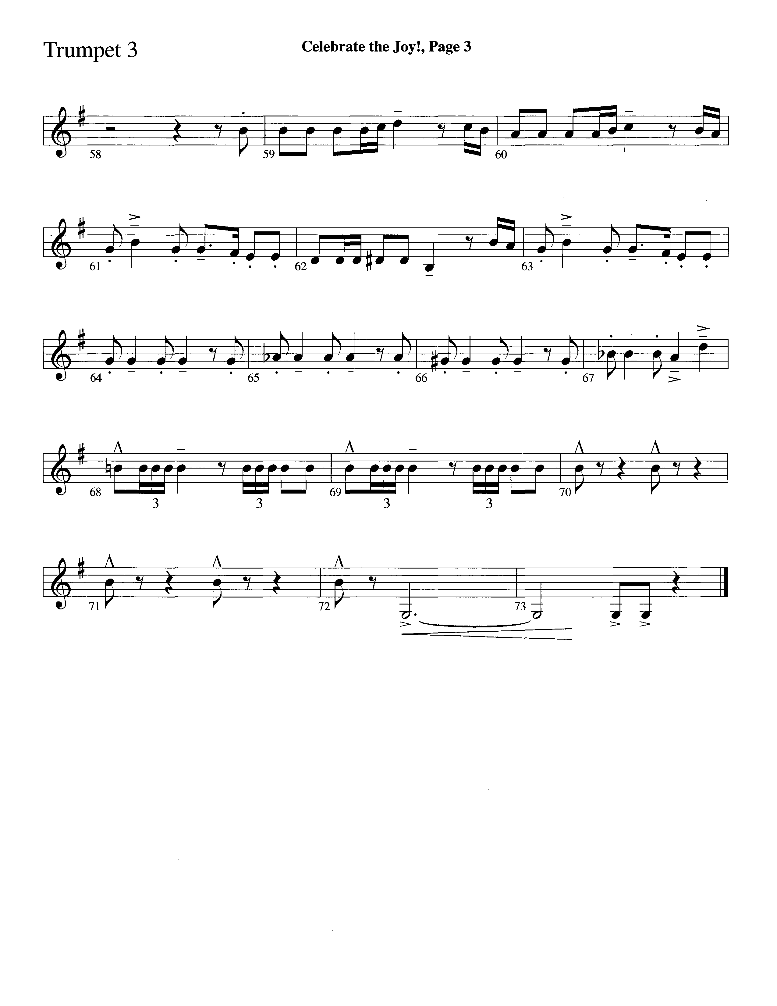 Celebrate The Joy (Instrumental) Trumpet 3 (Word Music Choral / Arr. David Clydesdale)