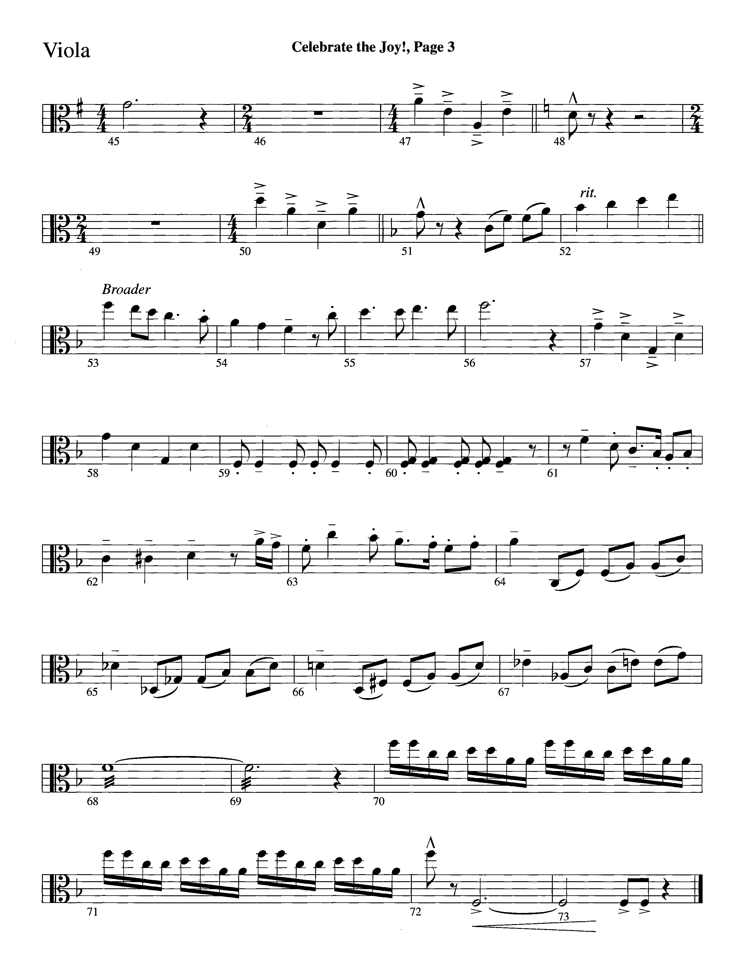 Celebrate The Joy (Instrumental) Viola (Word Music Choral / Arr. David Clydesdale)