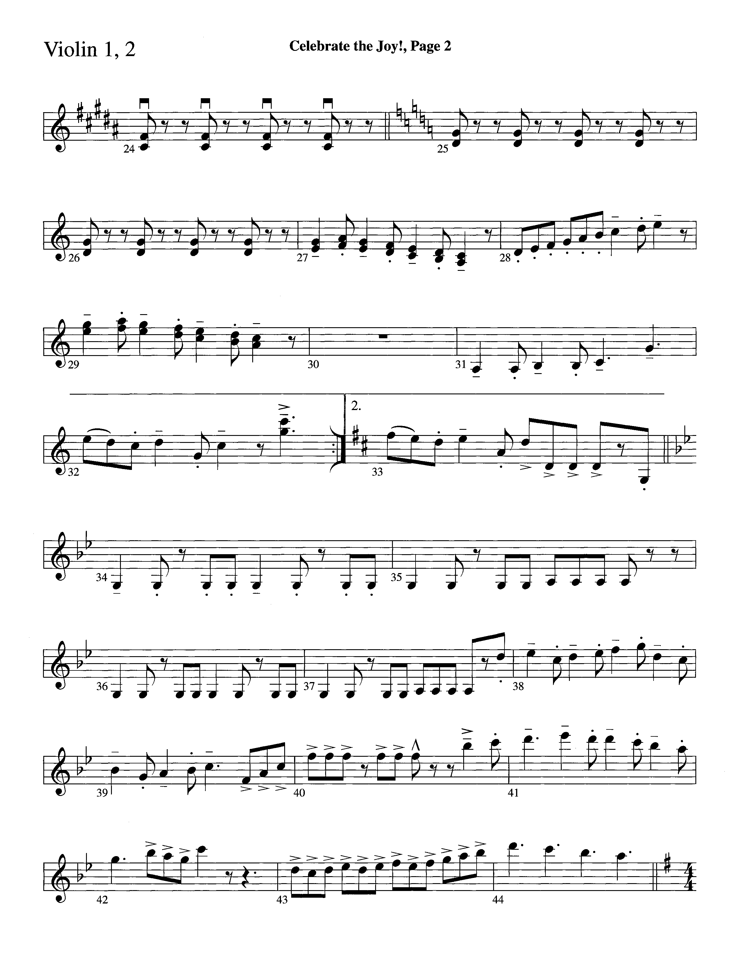 Celebrate The Joy (Instrumental) Violin 1/2 (Word Music Choral / Arr. David Clydesdale)