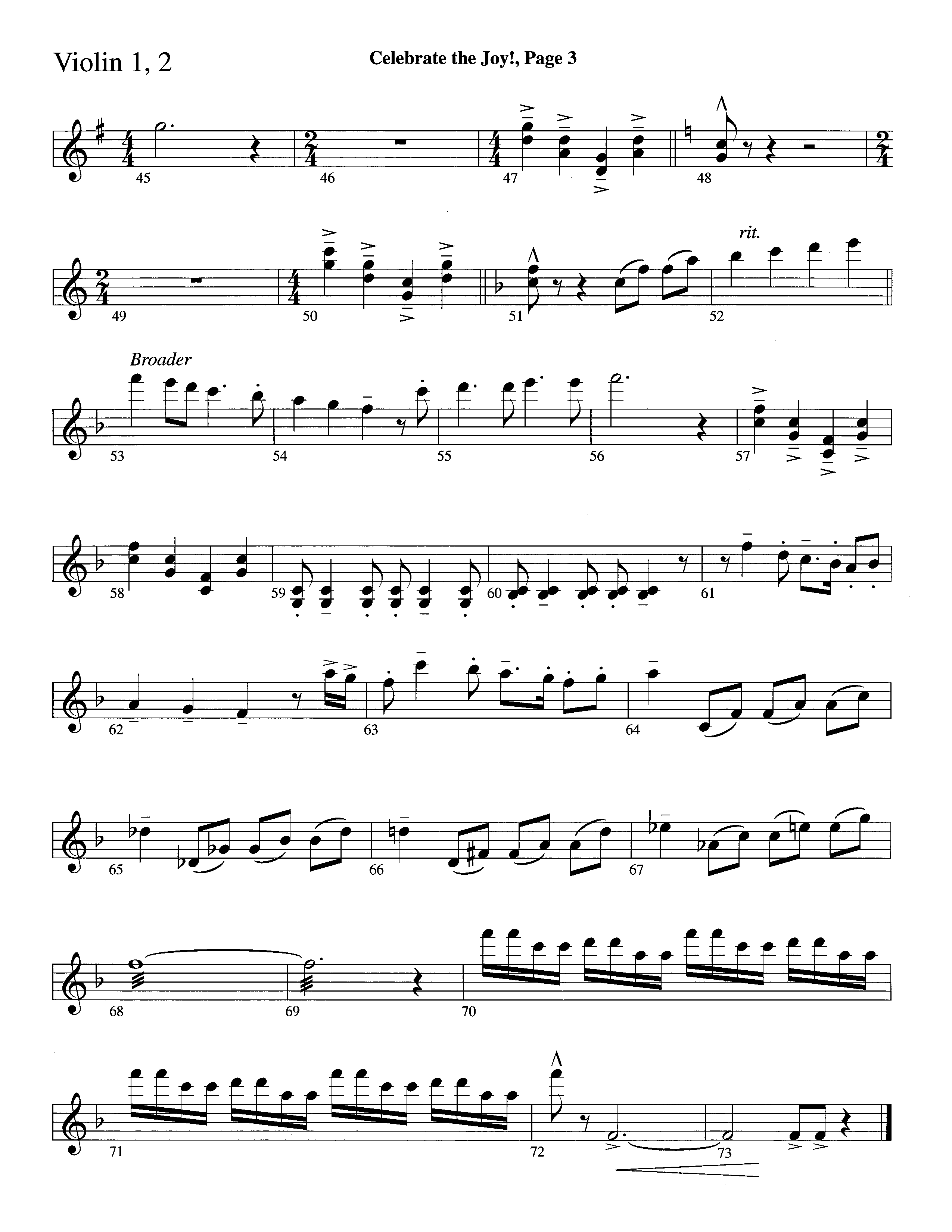 Celebrate The Joy (Instrumental) Violin 1/2 (Word Music Choral / Arr. David Clydesdale)