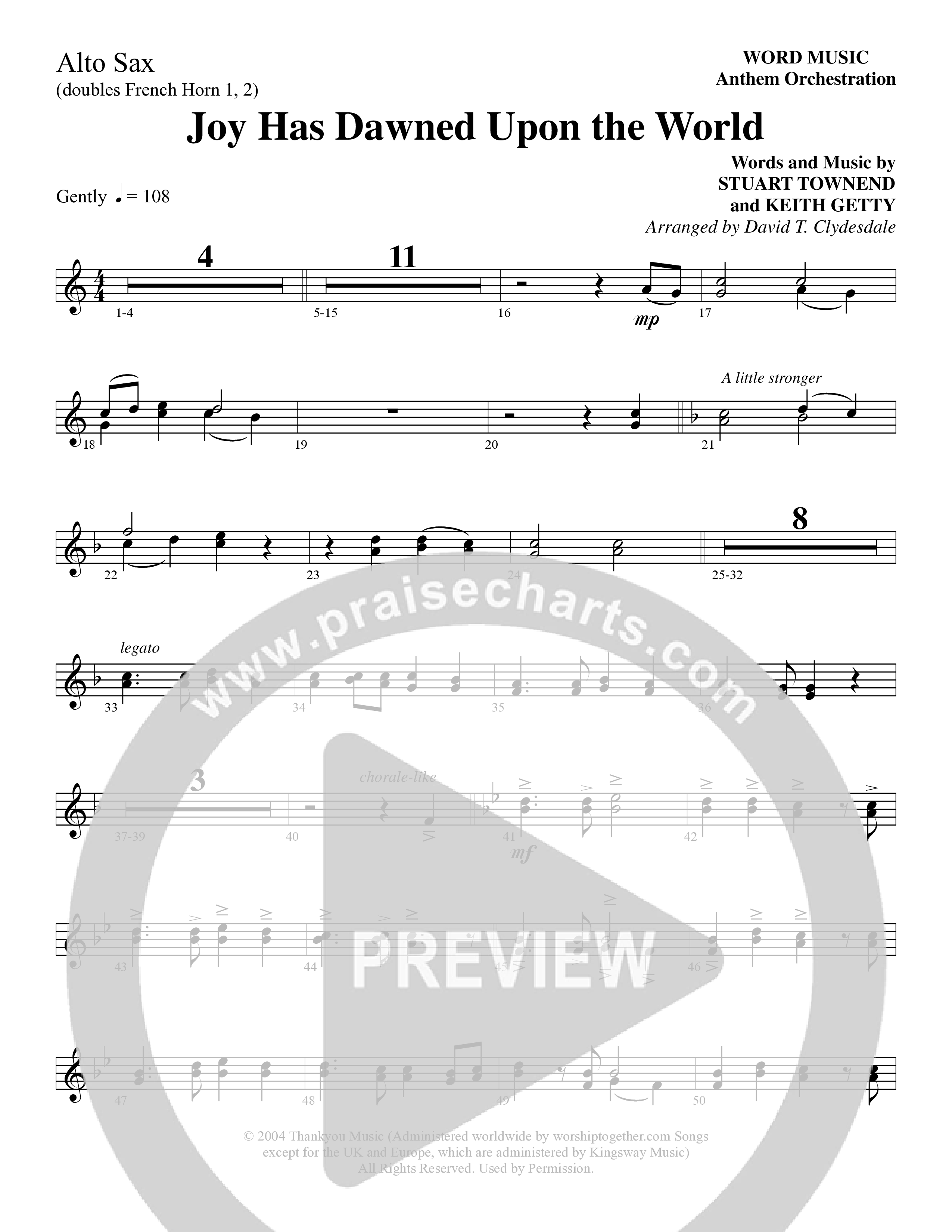 Joy Has Dawned Upon The World Alto Sax (Word Music Choral / Arr. David Clydesdale)