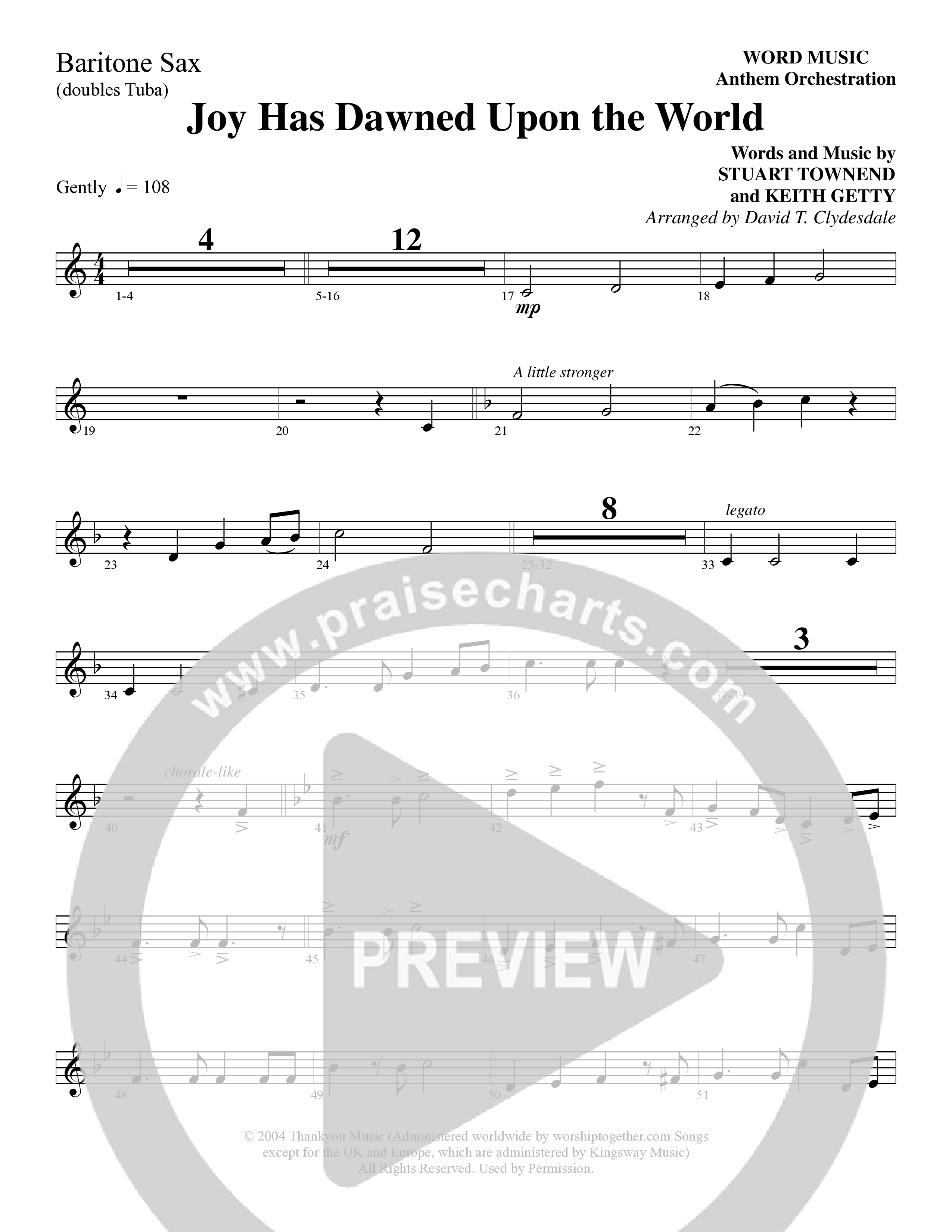 Joy Has Dawned Upon The World Bari Sax (Word Music Choral / Arr. David Clydesdale)