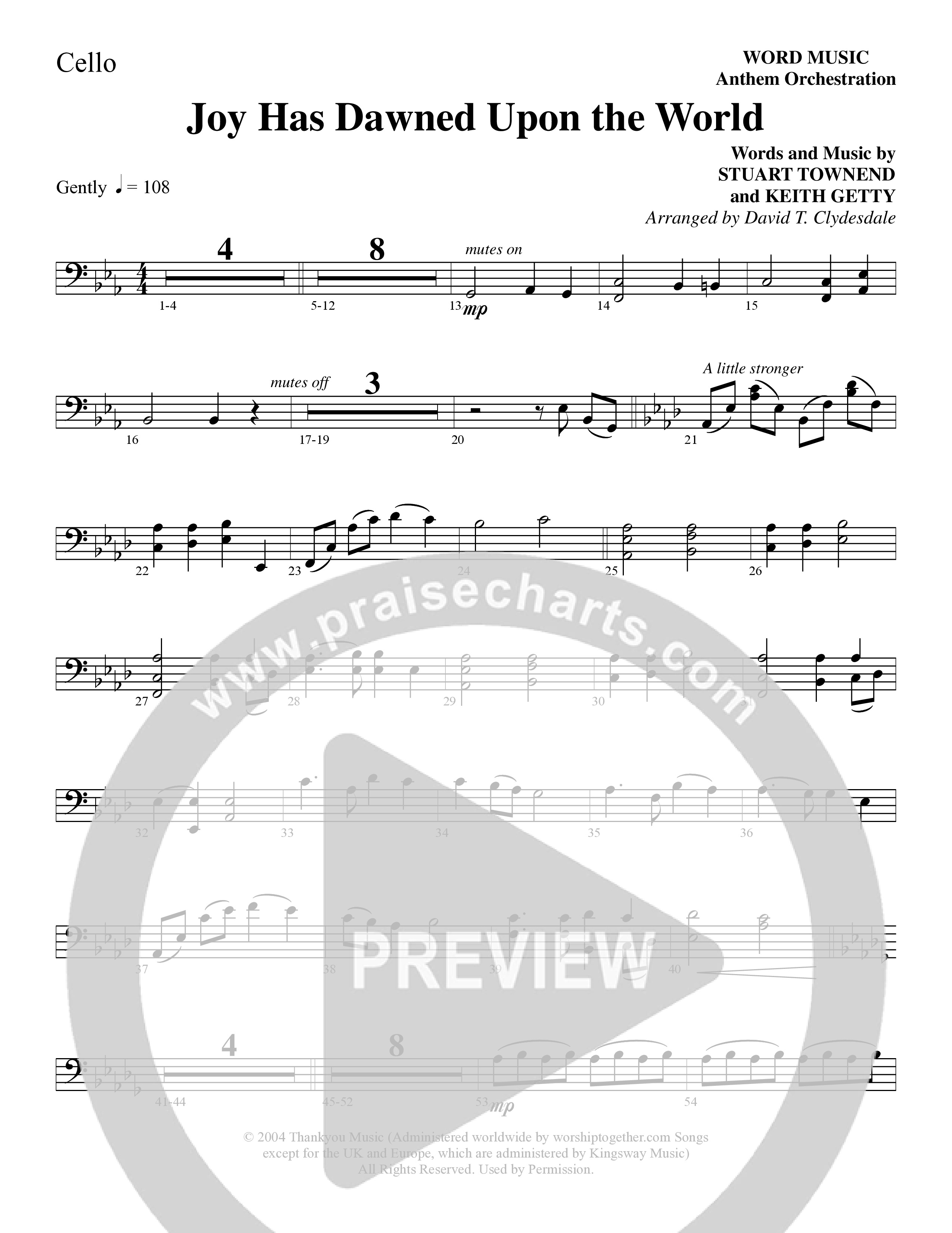 Joy Has Dawned Upon The World Cello (Word Music Choral / Arr. David Clydesdale)