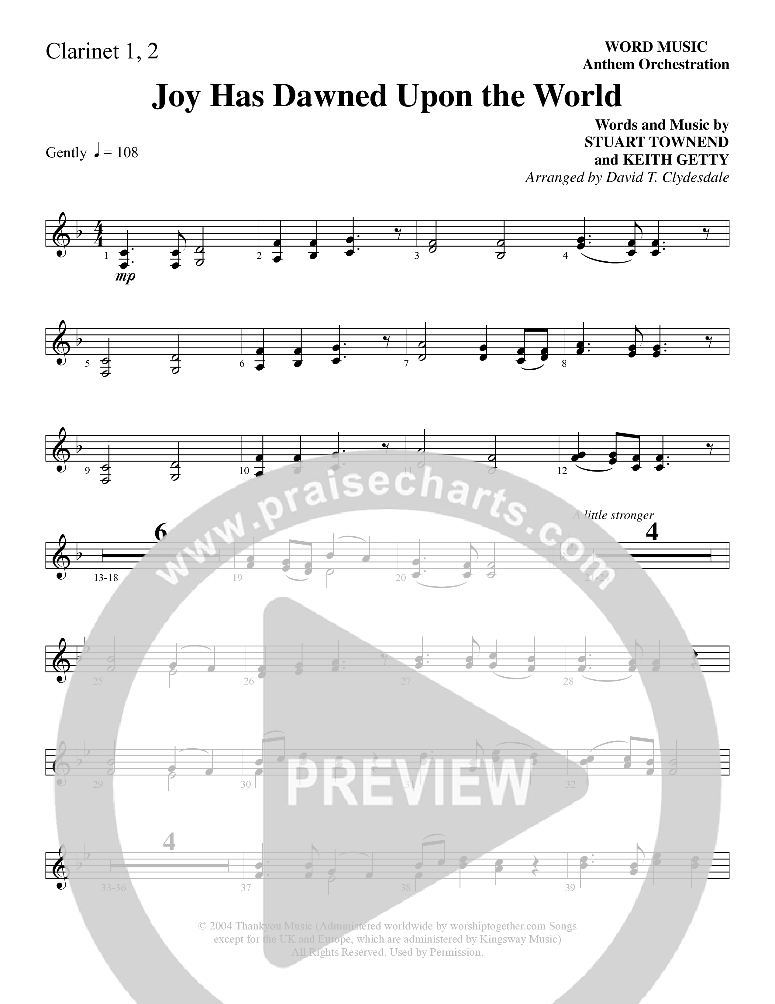 Joy Has Dawned Upon The World Clarinet 1/2 (Word Music Choral / Arr. David Clydesdale)