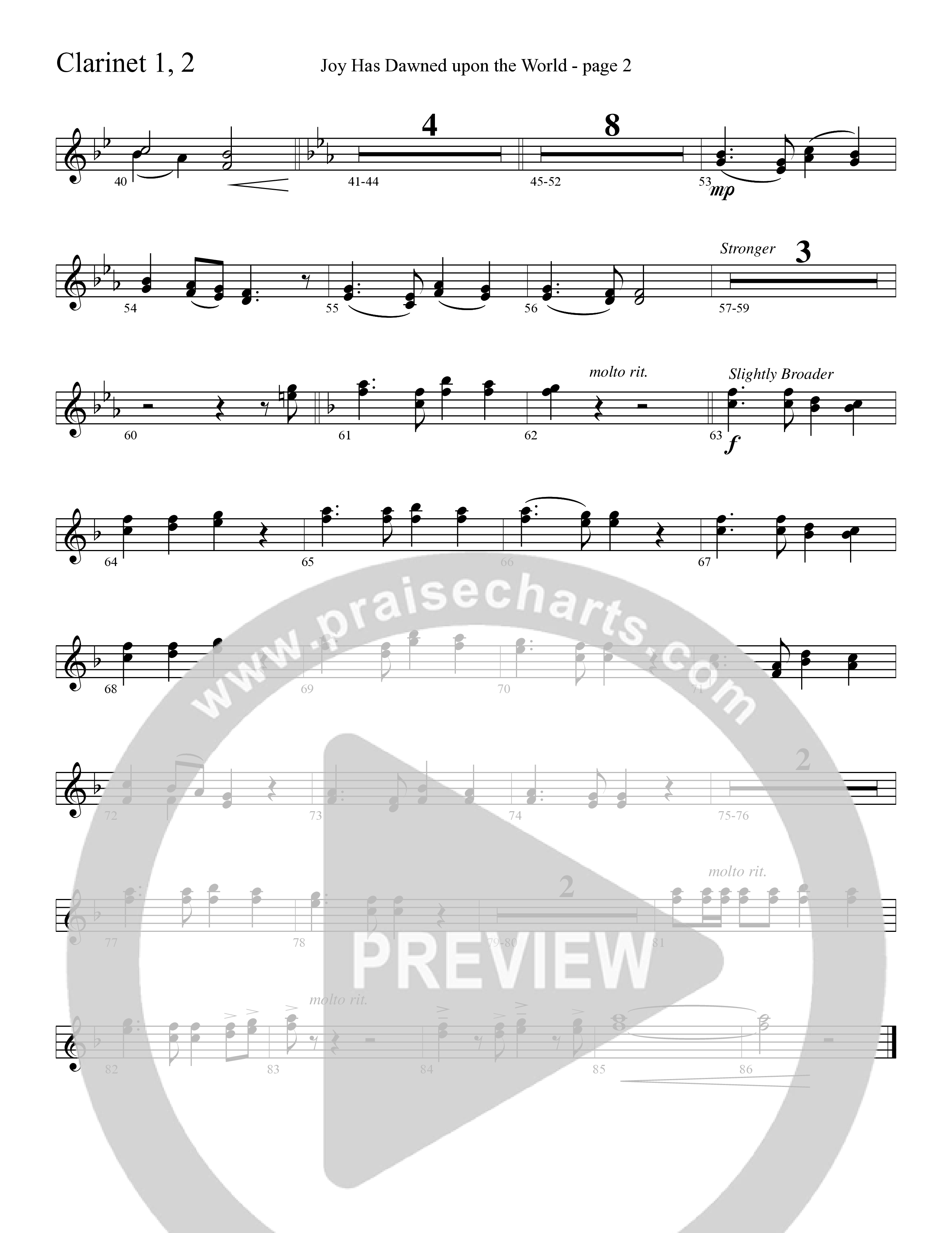 Joy Has Dawned Upon The World Clarinet 1/2 (Word Music Choral / Arr. David Clydesdale)