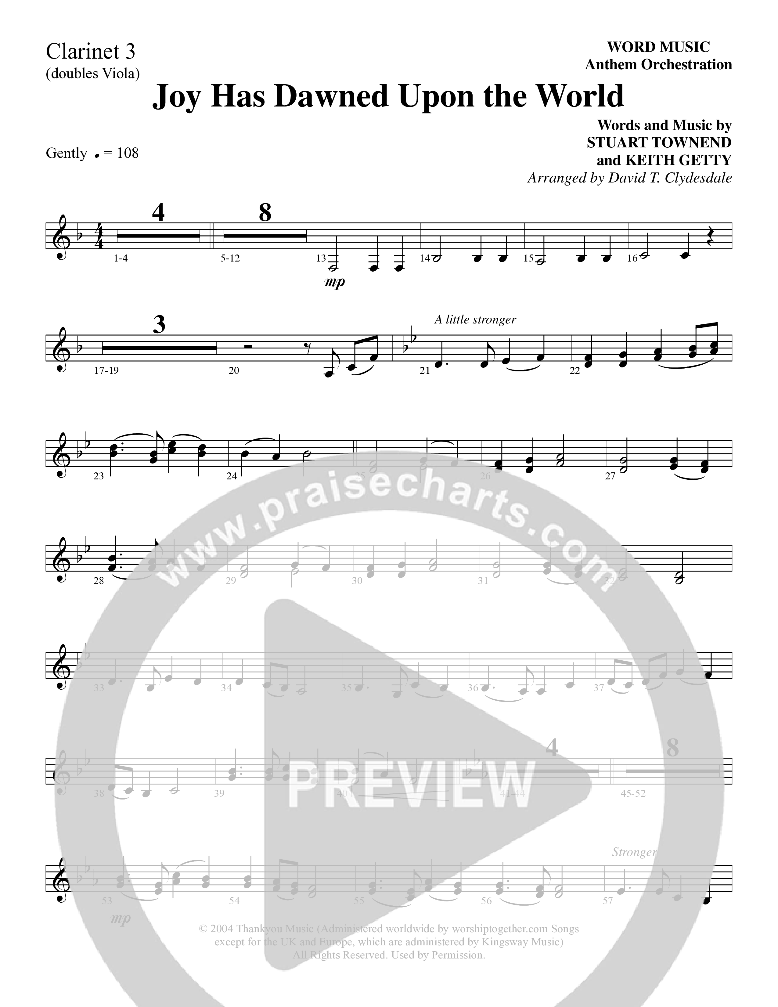 Joy Has Dawned Upon The World Clarinet 3 (Word Music Choral / Arr. David Clydesdale)