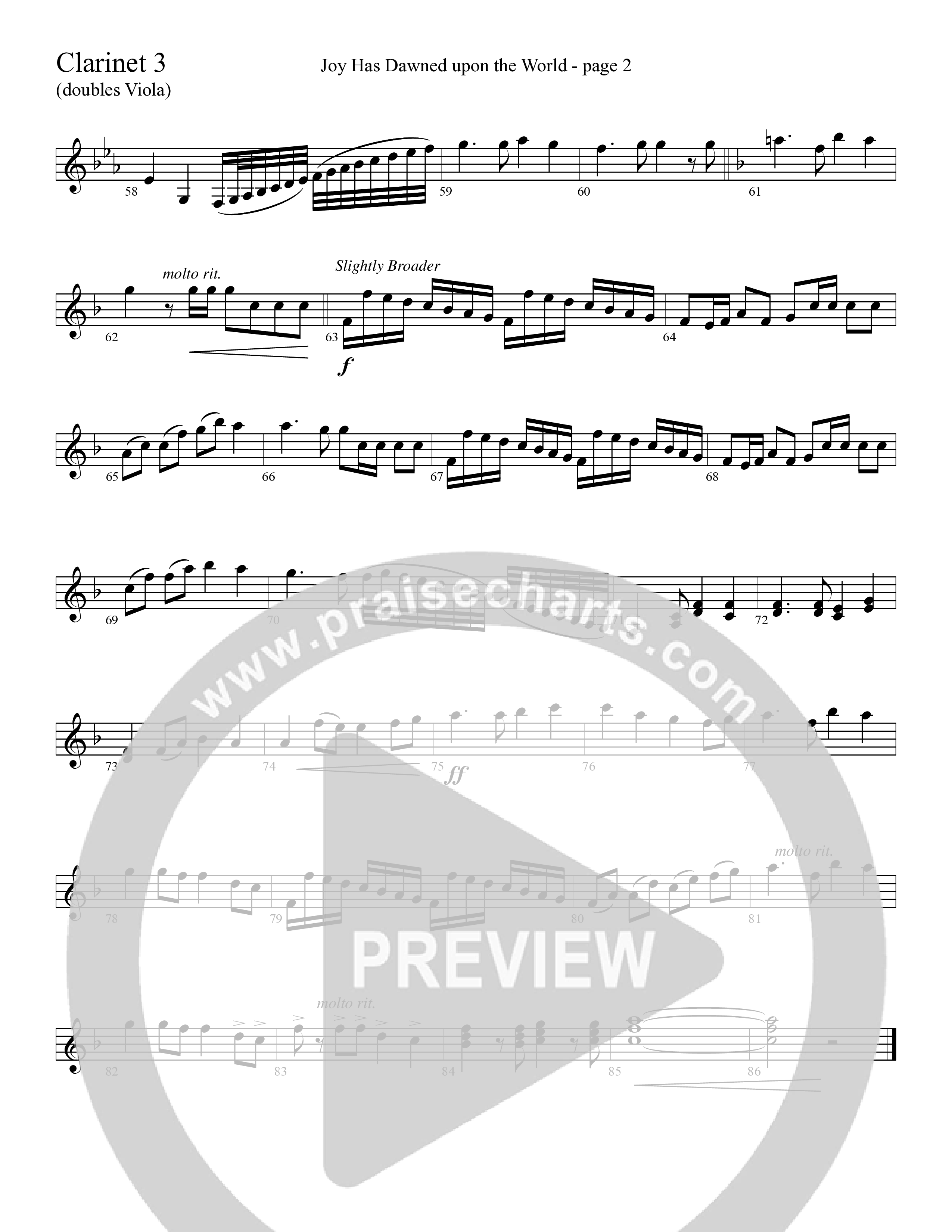 Joy Has Dawned Upon The World Clarinet 3 (Word Music Choral / Arr. David Clydesdale)