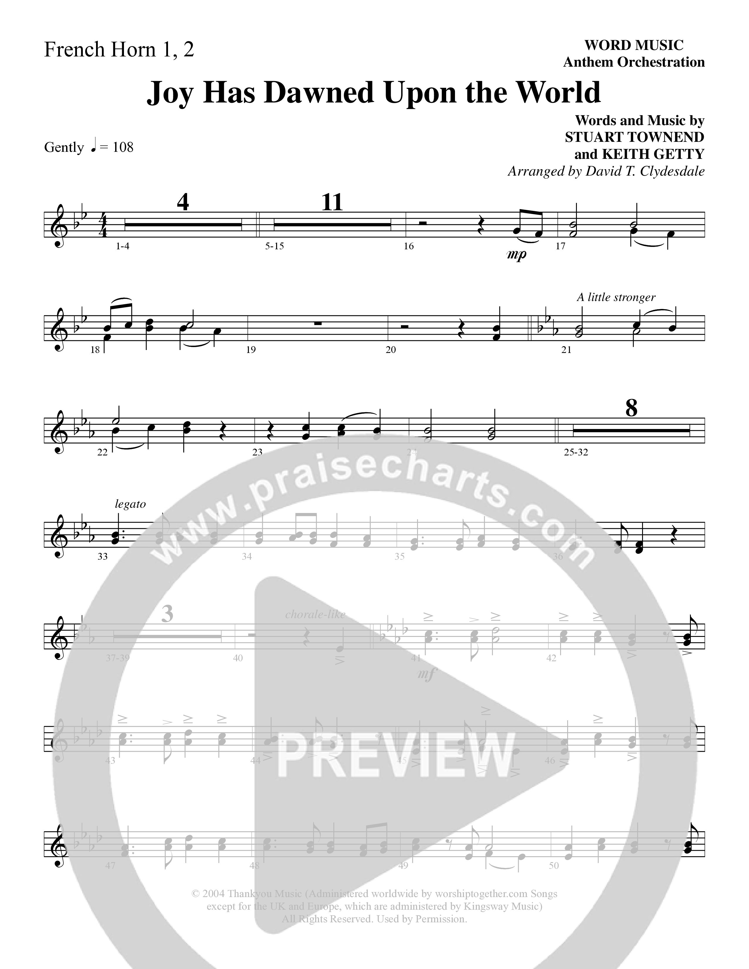 Joy Has Dawned Upon The World French Horn 1/2 (Word Music Choral / Arr. David Clydesdale)