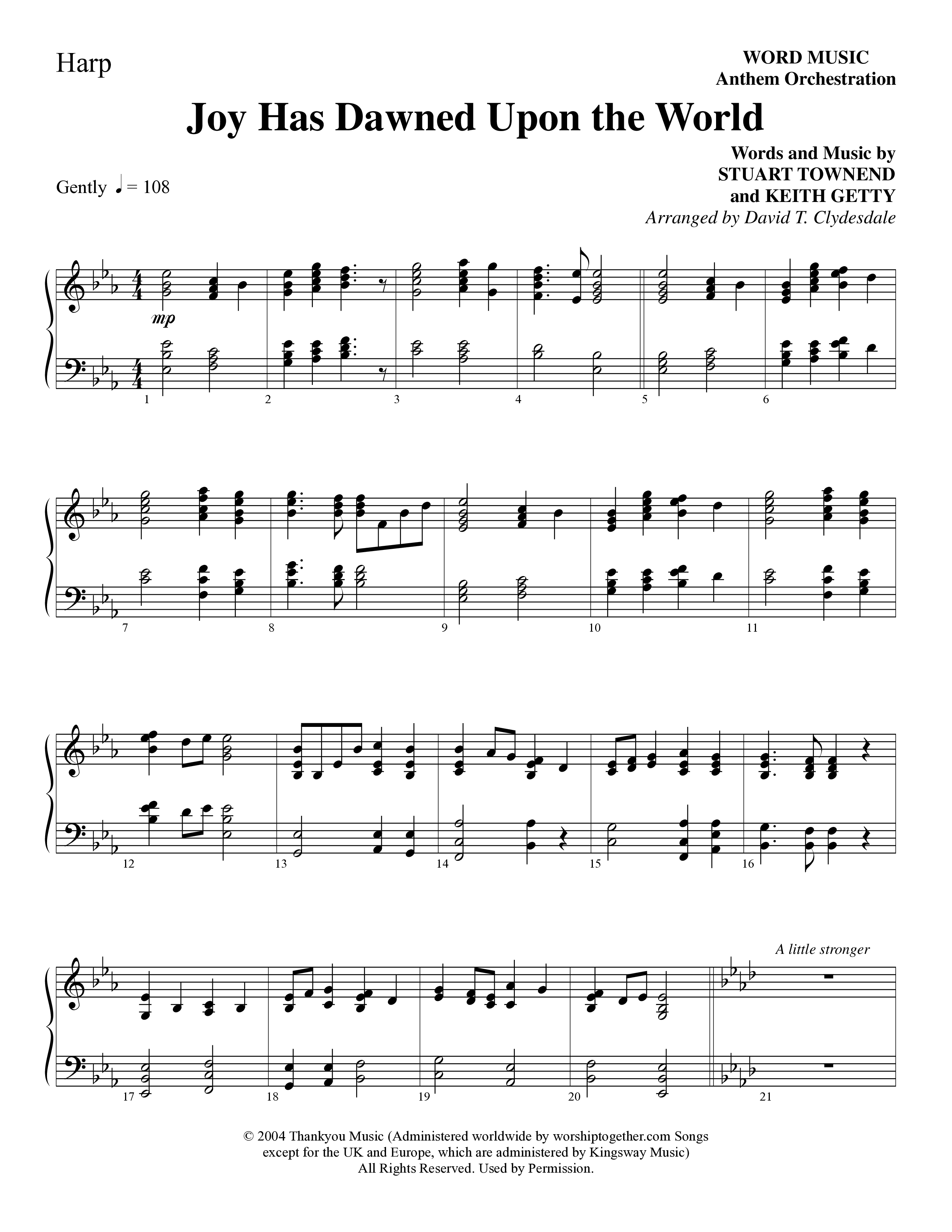 Joy Has Dawned Upon The World Harp (Word Music Choral / Arr. David Clydesdale)
