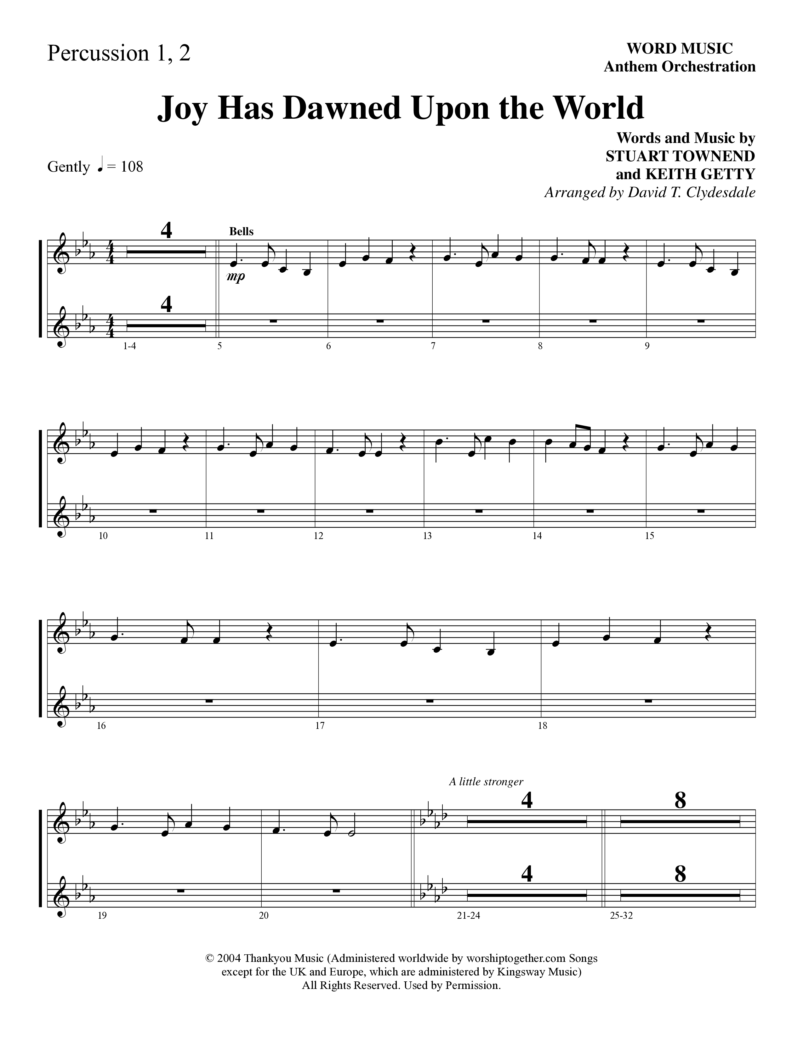 Joy Has Dawned Upon The World Percussion (Word Music Choral / Arr. David Clydesdale)