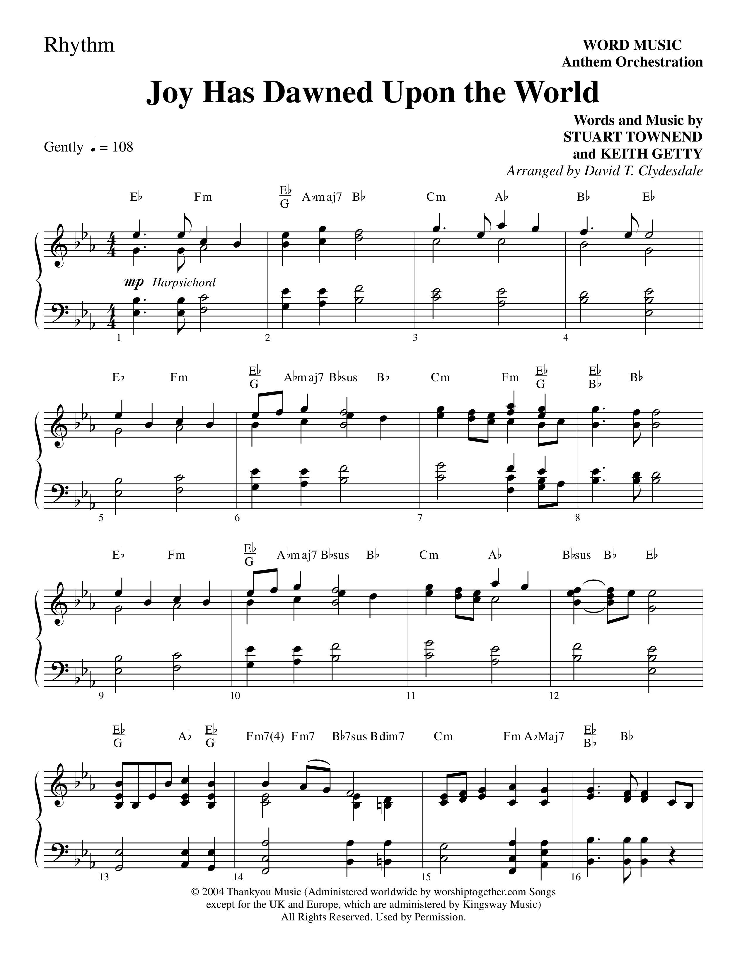 Joy Has Dawned Upon The World Rhythm Chart (Word Music Choral / Arr. David Clydesdale)