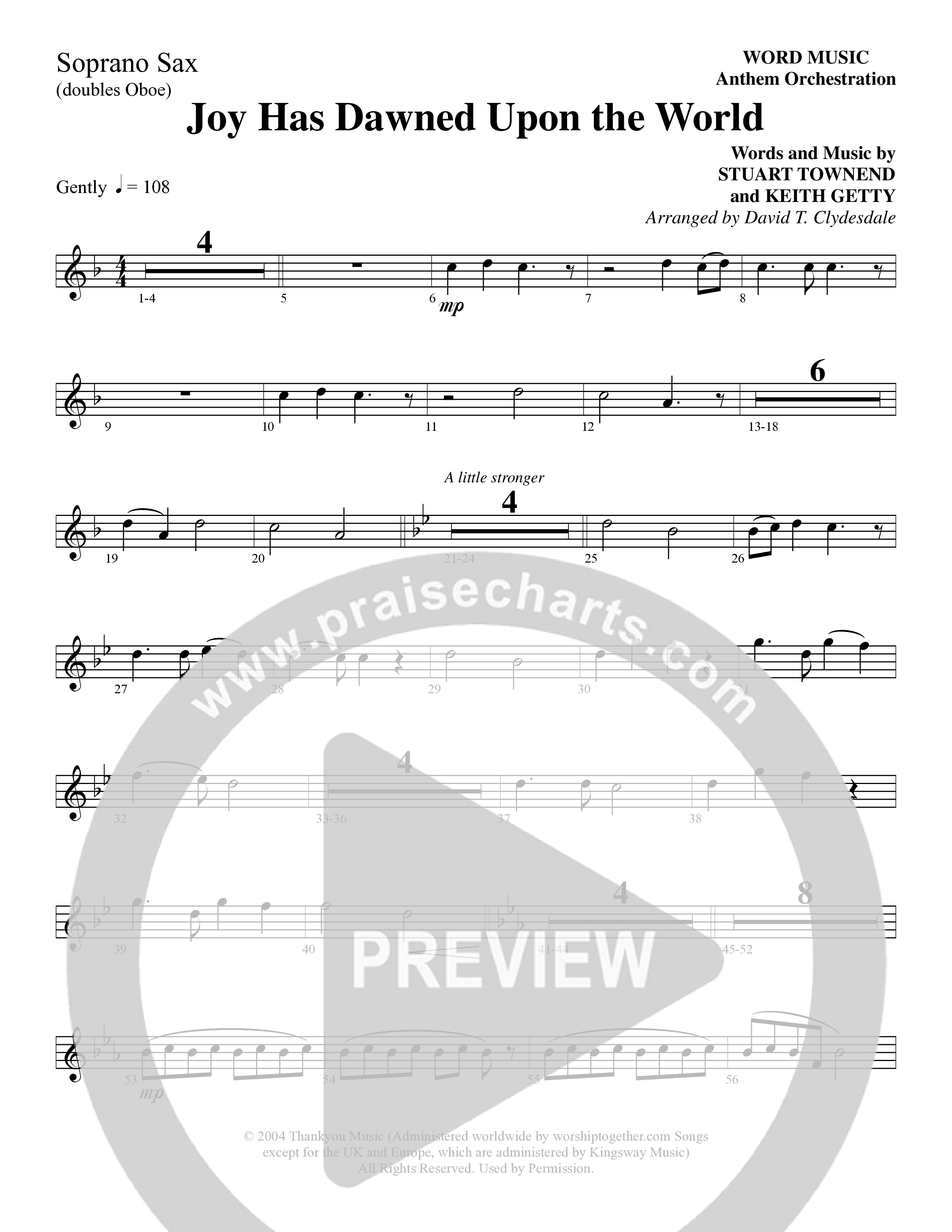 Joy Has Dawned Upon The World Soprano Sax (Word Music Choral / Arr. David Clydesdale)