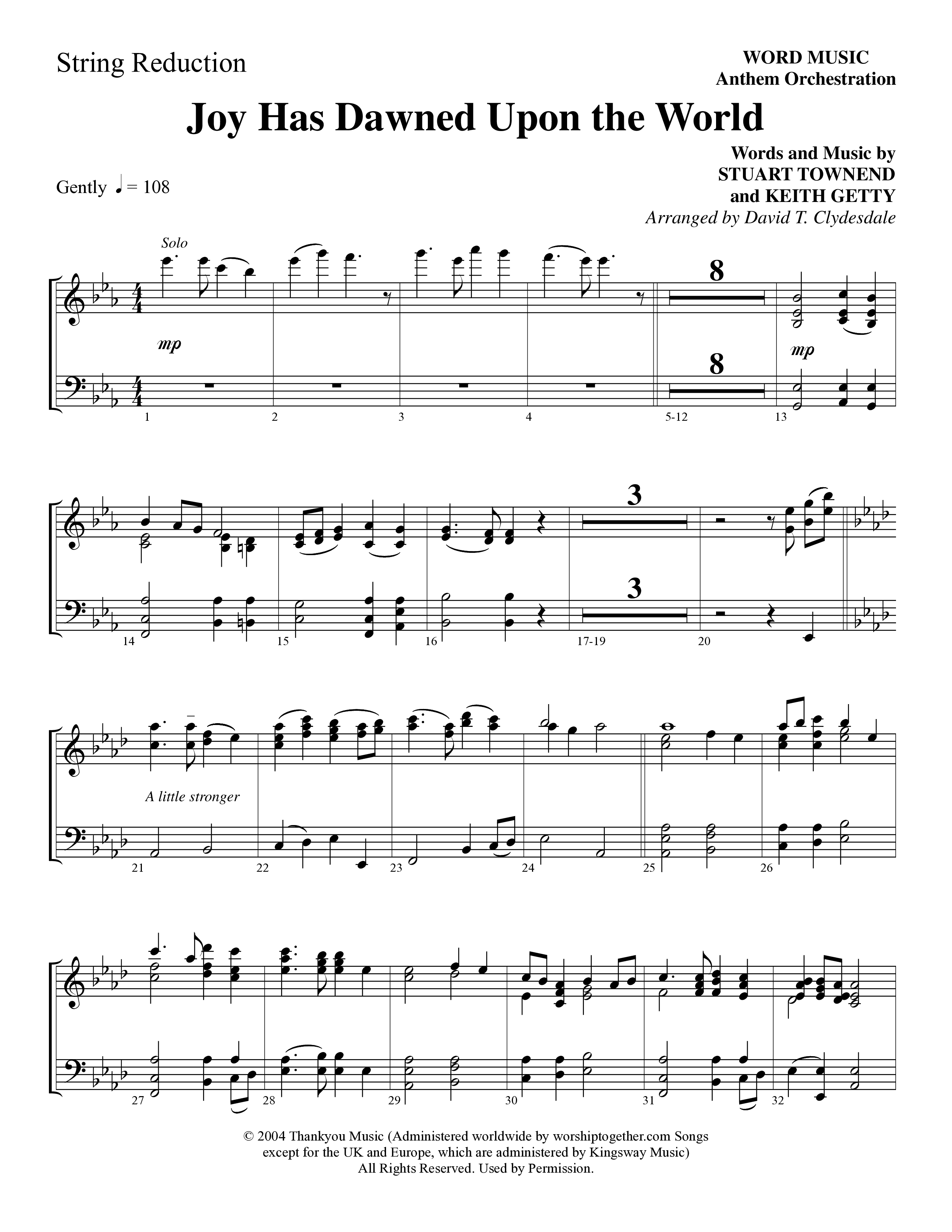 Joy Has Dawned Upon The World String Reduction (Word Music Choral / Arr. David Clydesdale)