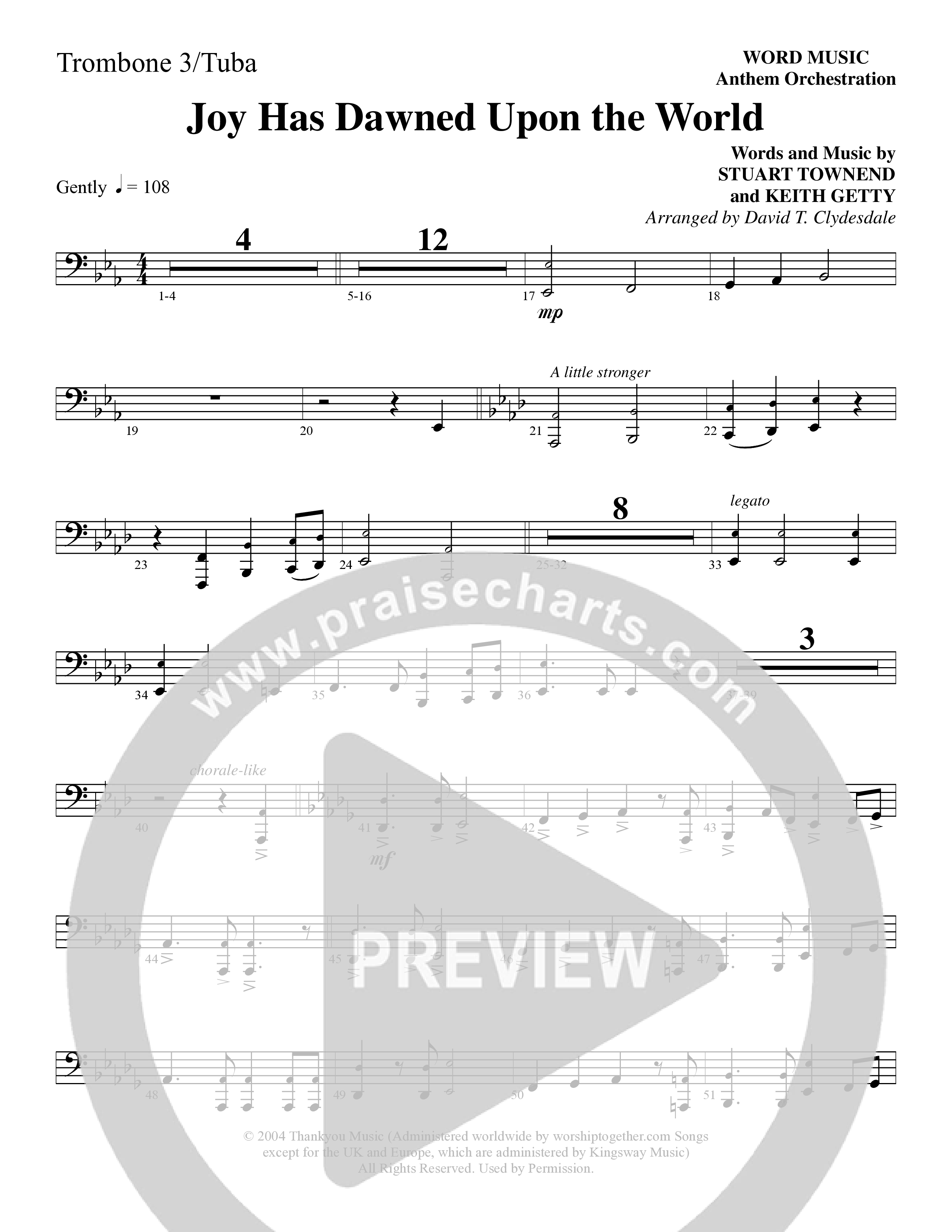 Joy Has Dawned Upon The World Trombone 3/Tuba (Word Music Choral / Arr. David Clydesdale)