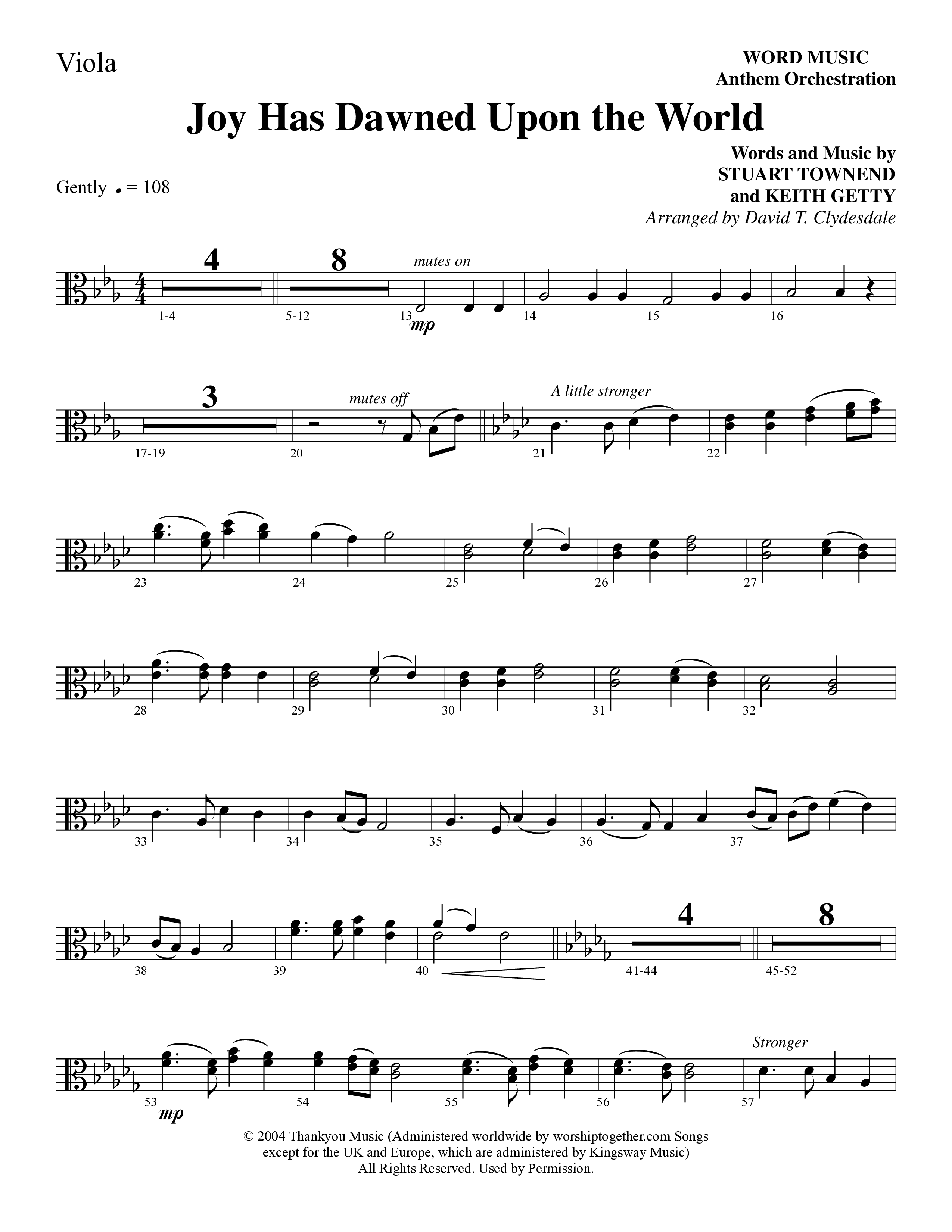 Joy Has Dawned Upon The World Viola (Word Music Choral / Arr. David Clydesdale)